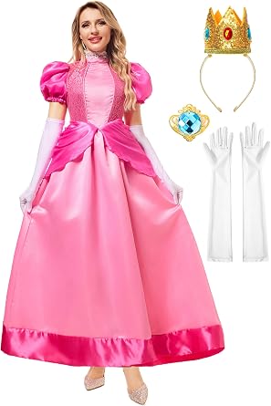 Funna Princess Costume Adult Women Dresses Halloween Dress up Cosplay with Crown Gloves