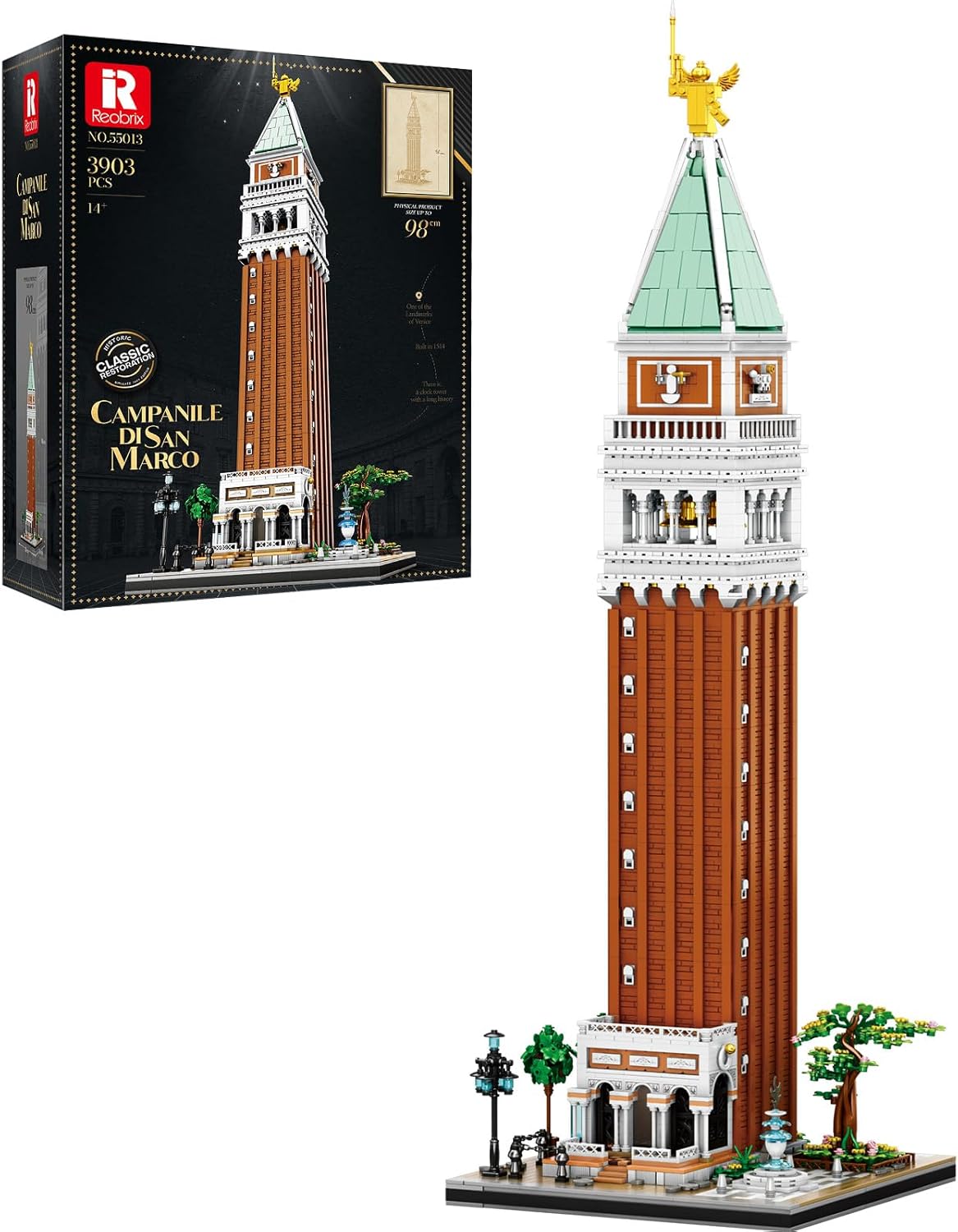 Reobrix Architecture Building Set for Adults – Venice Landmark Tower St. Mark’s Campanile Model Kit, Creative Home Office Decor Toy, Great Gift Idea for Teens 14+