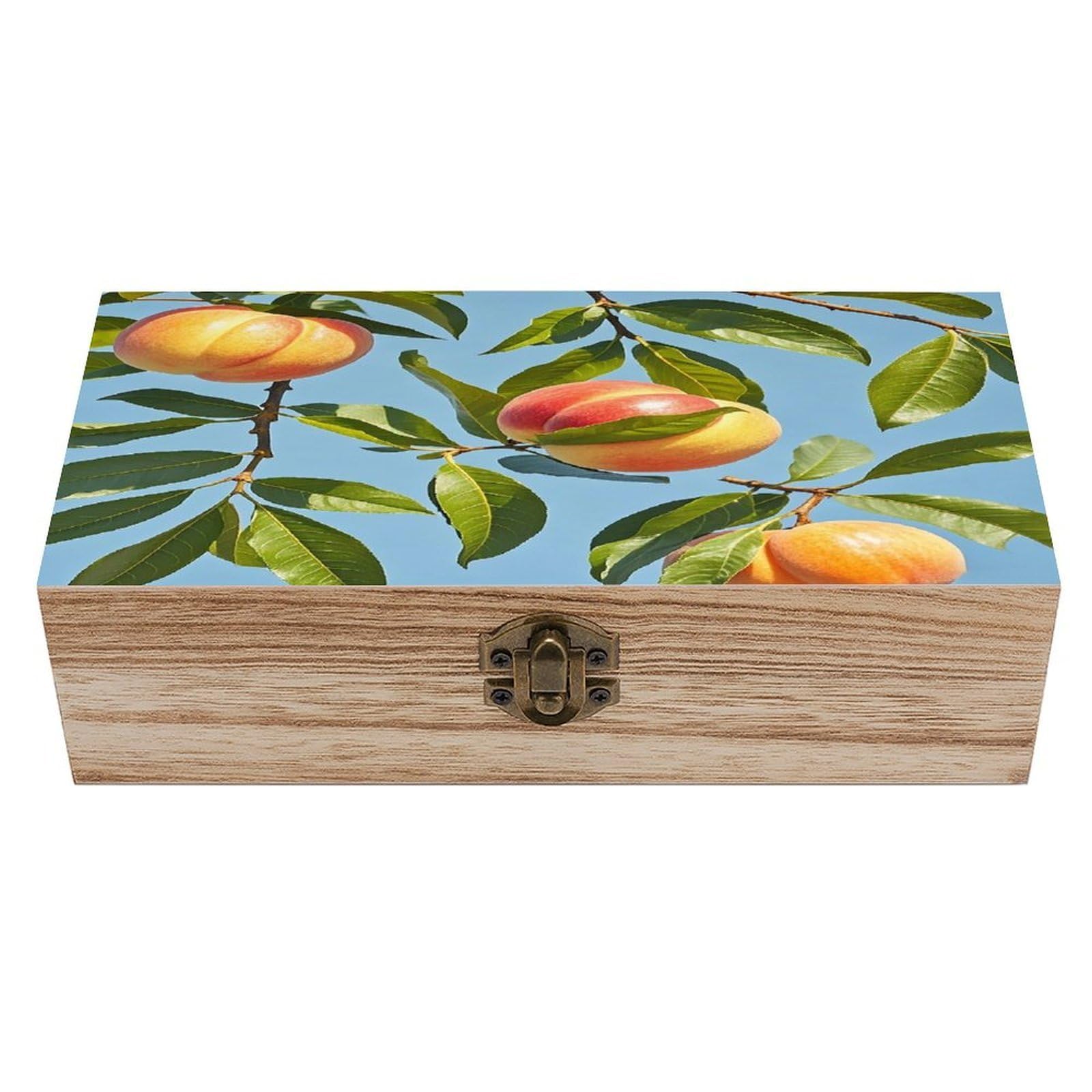 LZQPOEAS With Peach Leaves Wooden Box Storage Space to Organize Jewelry in A Beautiful Small Storage Box Decorative Card Boxes Memory Treasure Boxes for Crafts And Photo Storage
