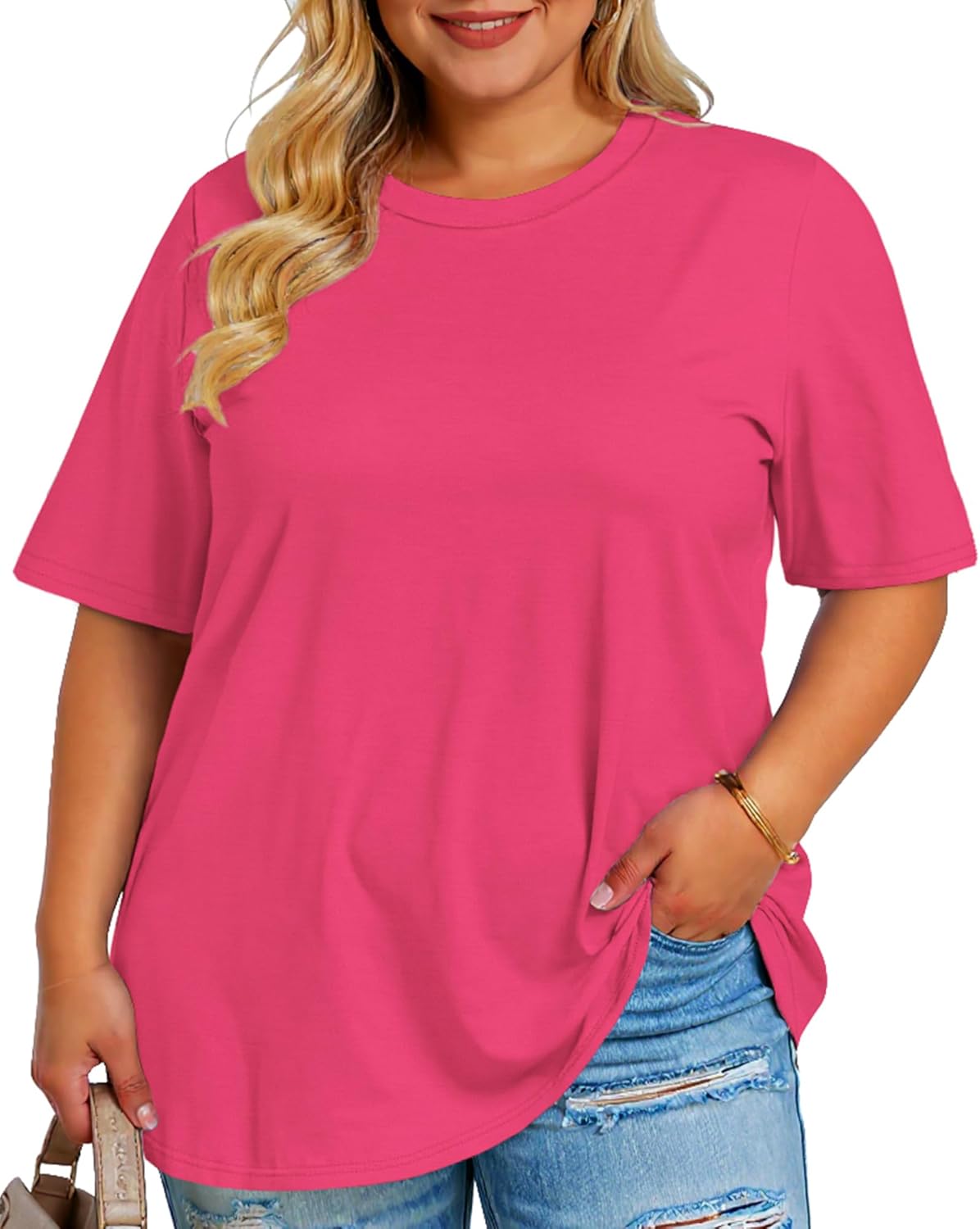 rosemia Plus Size Tshirts for Women Oversized Casual Tees Crewneck Short Sleeves Blouses - Image 4