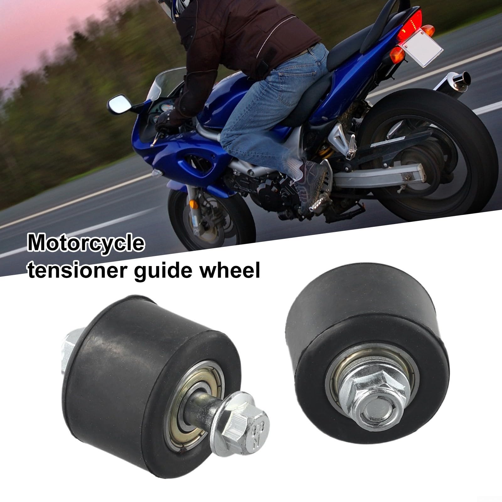 2 rodillos de cadena de motocicleta de 8 mm para YFM350 YFZ350 para BANSHEE, rueda guía superior inferior con pernos y juntas, material de goma, color negro