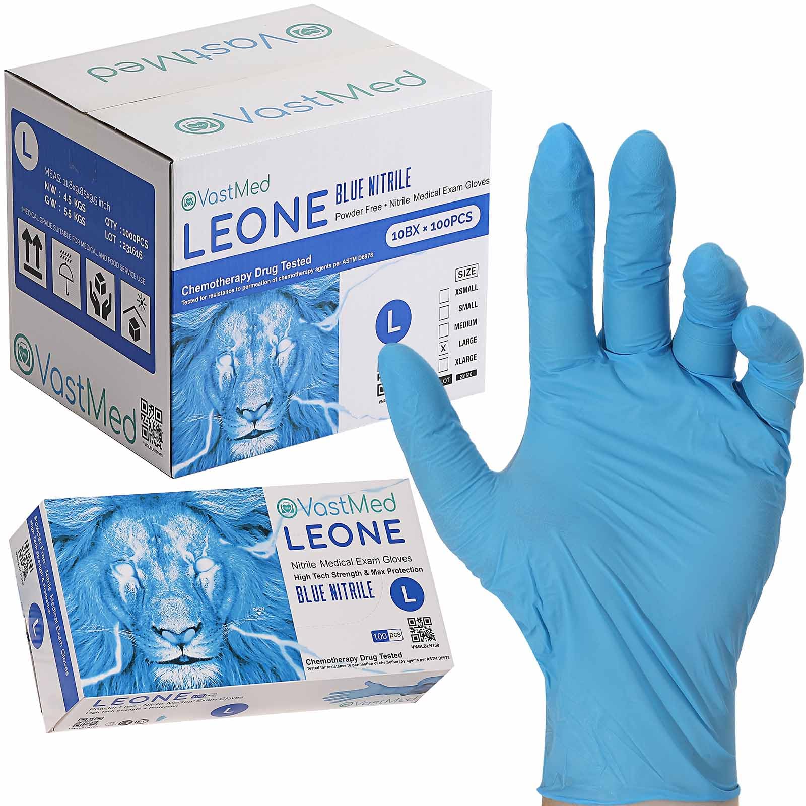 VASTMED 500PCs Dental/Medical Grade LEONE Nitrile Exam Gloves Surgical Gloves 4.0G Finger Tips Texture Disposable Latex/Powder-Free