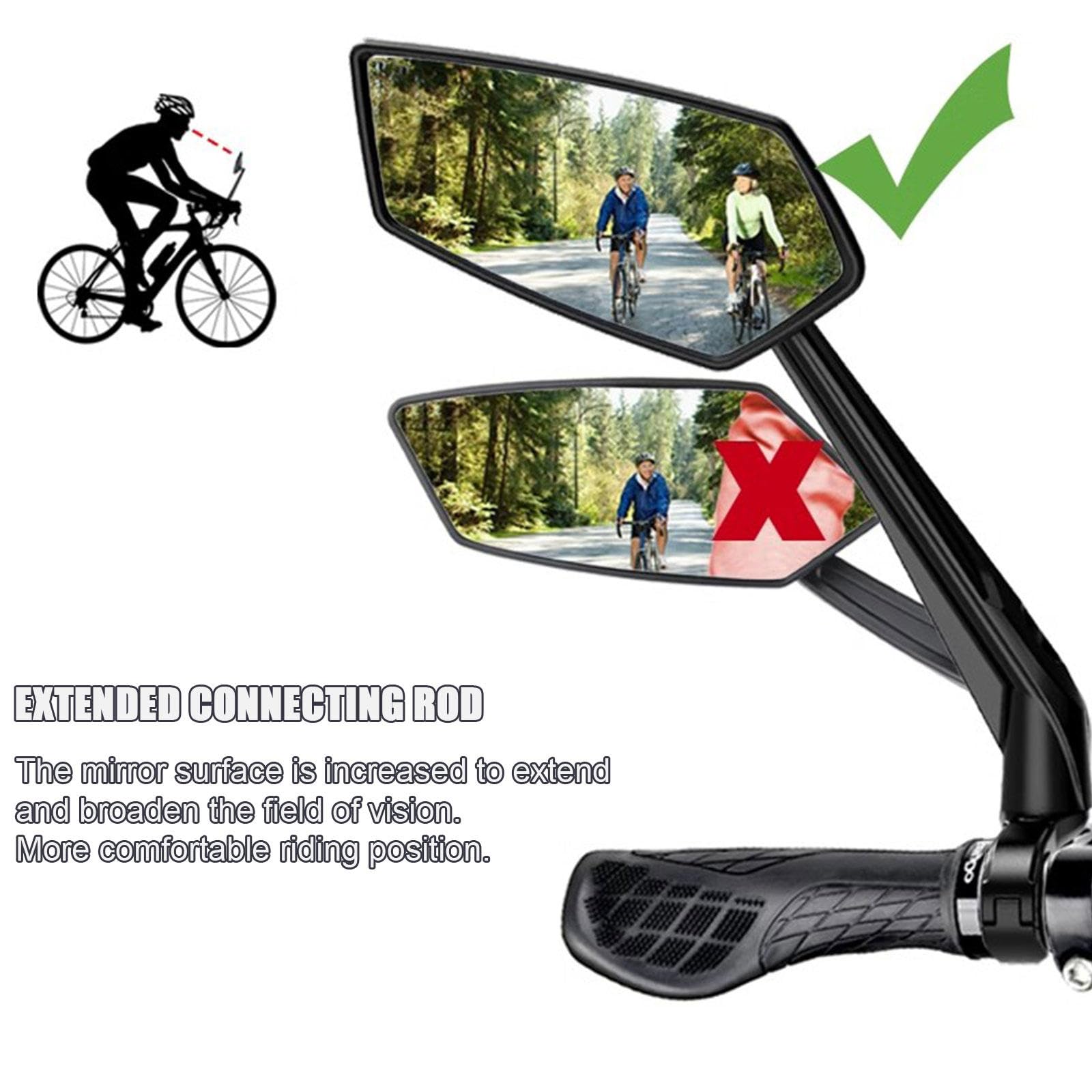 Lusterko Wsteczne Na Kierownicę Roweru - Obrotowe I Regulowane, Szerokokątne, Bezpieczne Szkło HD, Odporne Na Wstrząsy Lusterko Boczne - Uniwersalny Na Rower Rower E-bike,1Pair