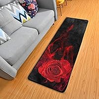 Vista 8 de Alfombra antideslizante de color rojo sobre fondo negro, alfombra de cocina, alfombra suave para baño, entrada, pasillo, comedor, sala de estar