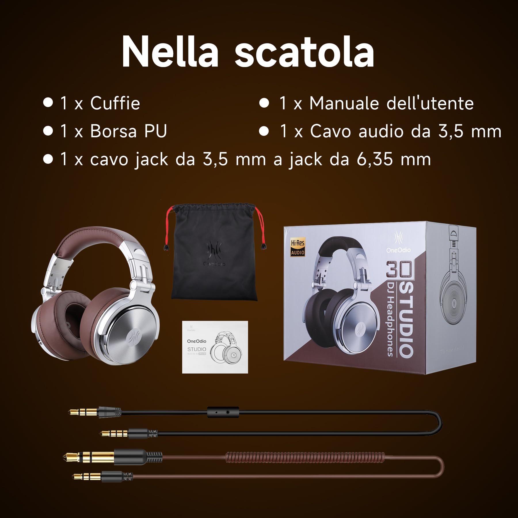OneOdio Pro 30 Cuffie da Studio, Cablate Over Ear per Registrazione,Jack da 3,5 mm e 6,35 mm, Driver da 50 mm,Mixaggio, Monitoraggio in Studio, DJ, Chitarra, Podcast, Cellulare, PC
