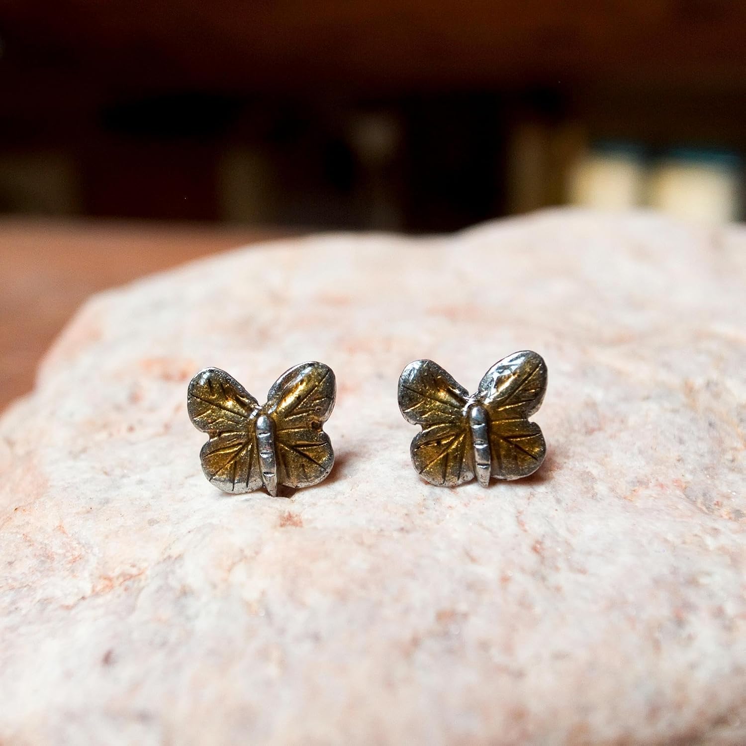 Enamel Topaz Colored Butterfly Post Earrings by The Magic Zoo