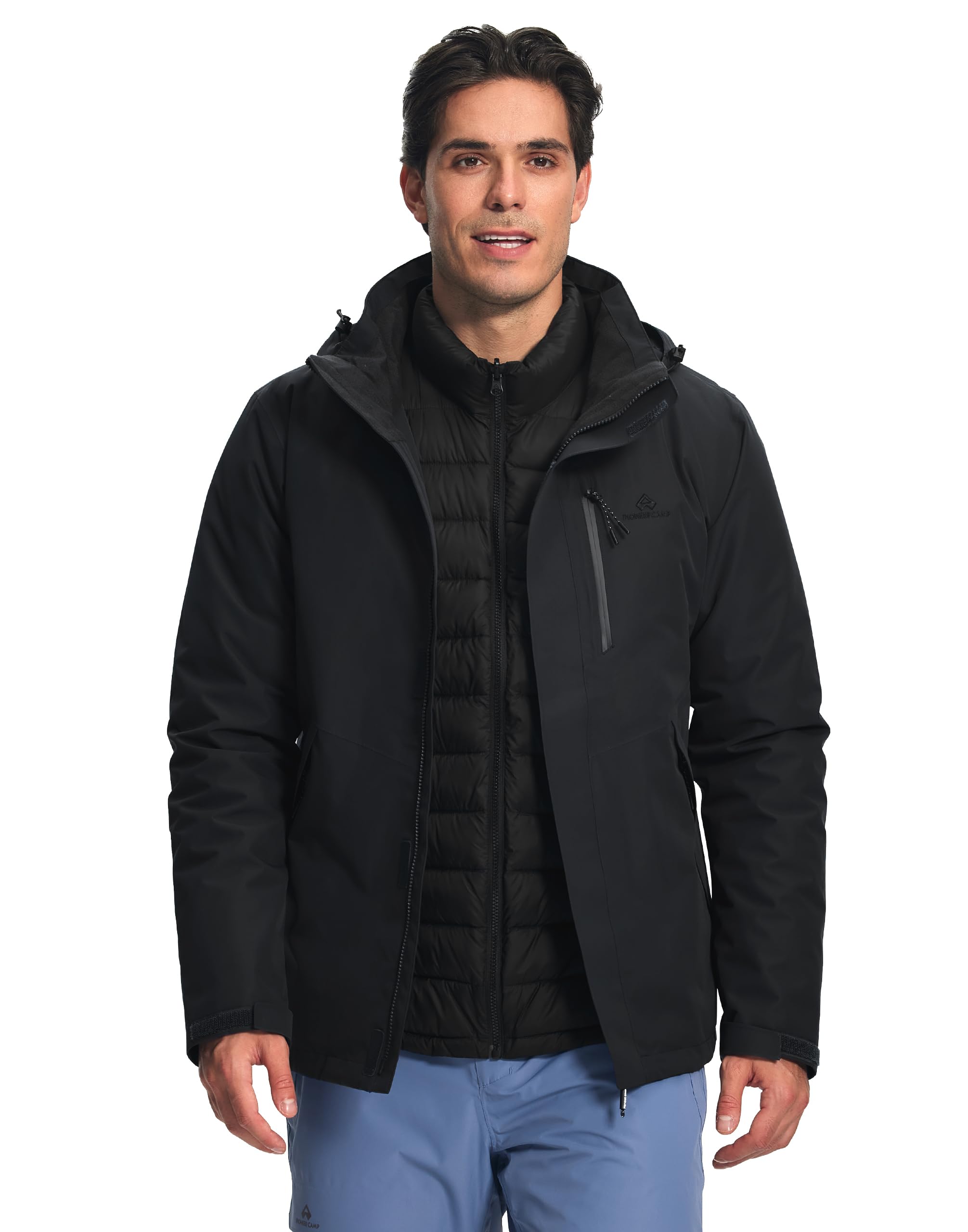 Pioneer Camp Chaqueta impermeable 3 en 1 hombre con forro plumón gorro ajustable