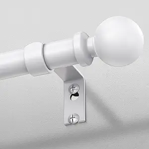 White Extra Long Curtain Rods for Windows 120 to 170 Inch, Adjustable Heavy Duty 1" Diameter Decorative Curtain Rod with Round Finials, Modern Easy Install Extendable Metal Drapery Pole Set