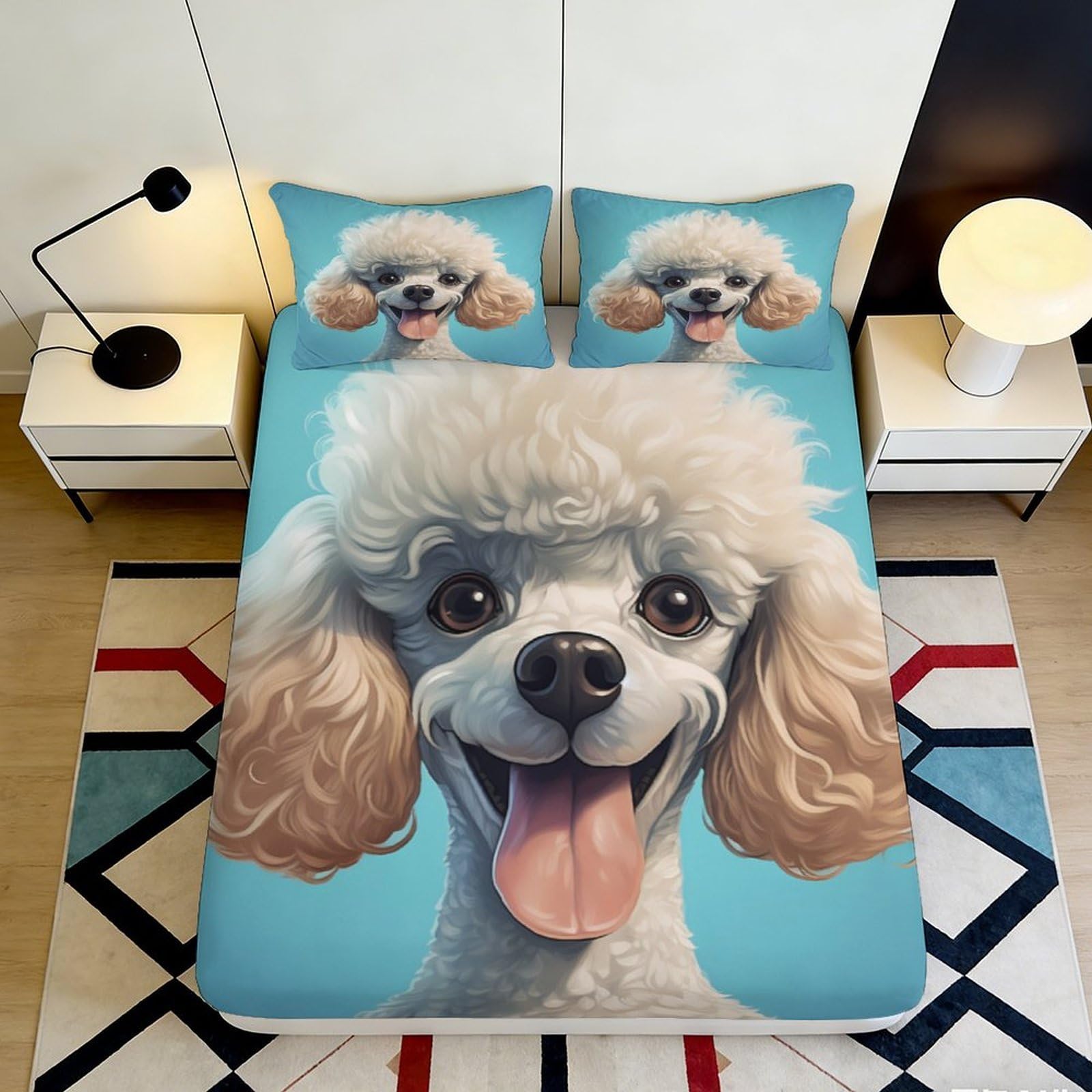 3D Printed Cute Poodle Fitted Sheet Microfiber Soft Breathable Cartoon Dog Mattress Cover for Bedroom Dorm Mattress Protection Decor 90x200x25cm