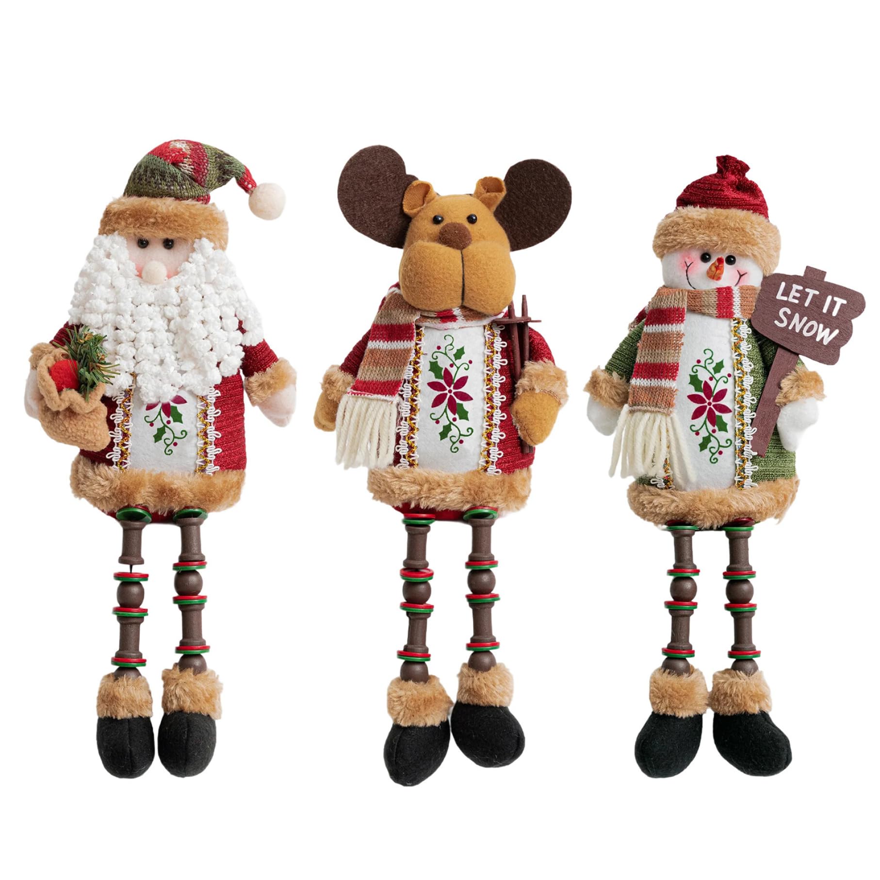 Renne, père noël et bonhomme de neige en peluche | Déco de Noël anti-casse