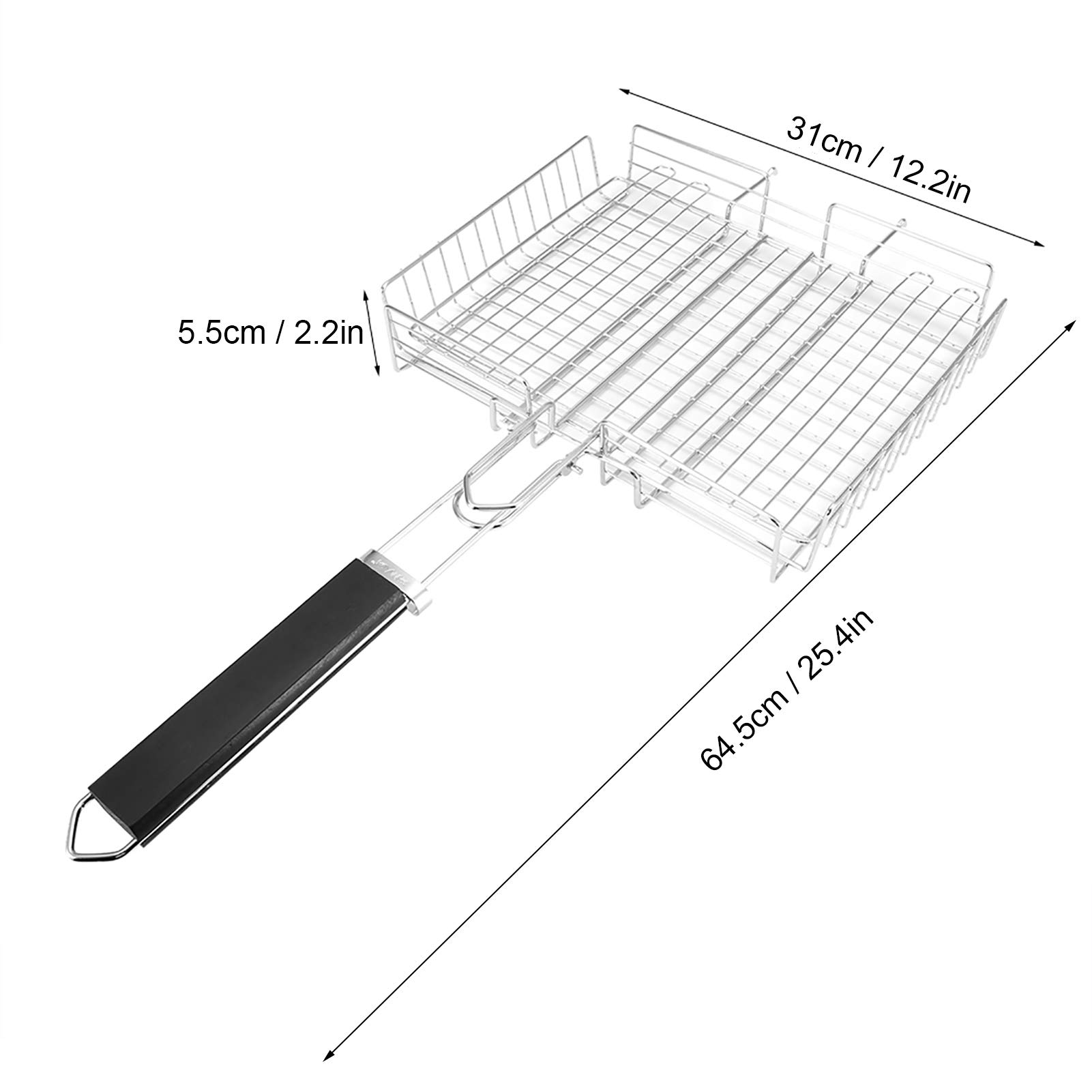 Cestino per barbecue, Griglia Pieghevole per Barbecue, clip quadrata per rete da pesca alla griglia con manico rimovibile, rete metallica per barbecue con custodia per pesce, bistecca, carne