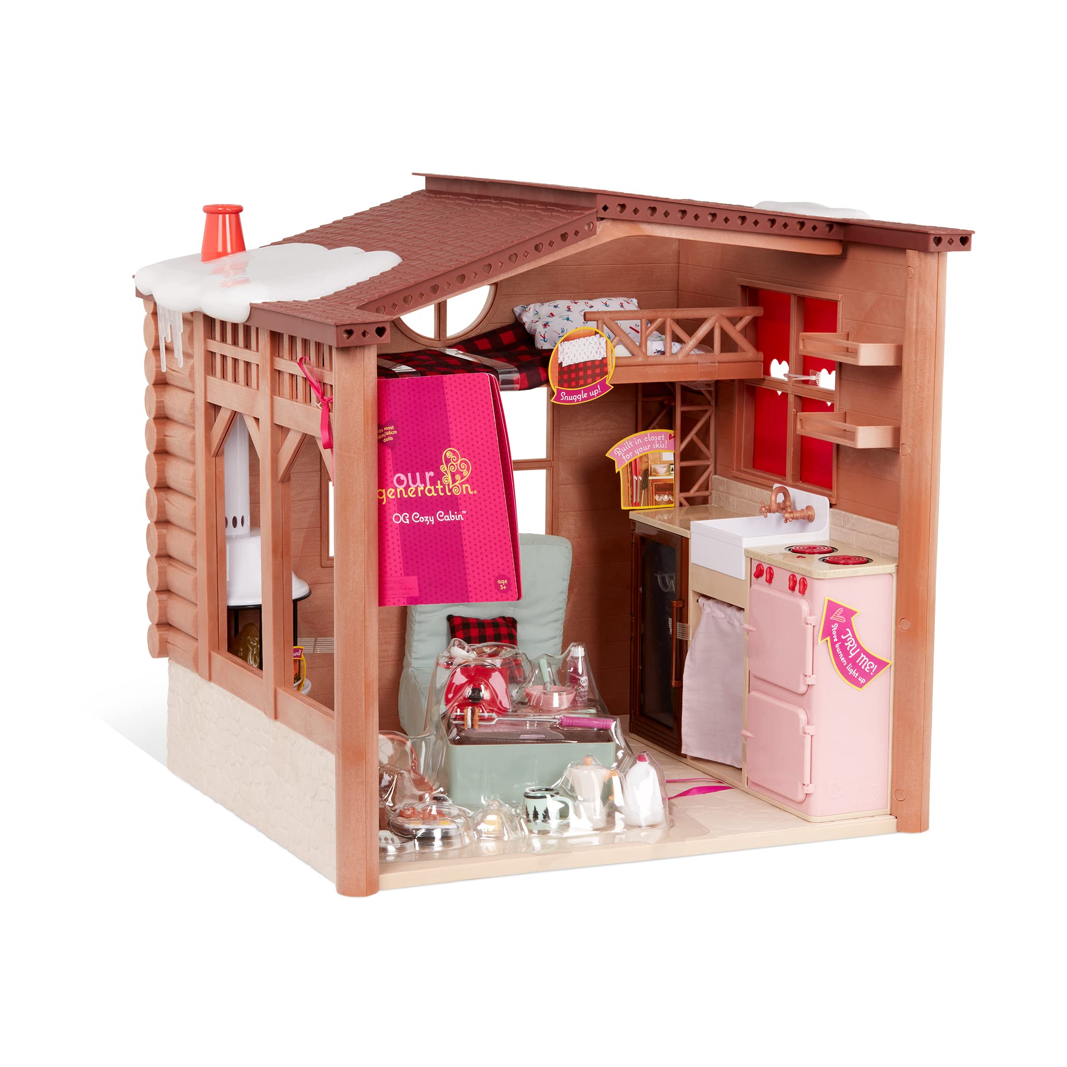 Our Generation - Cozy Cabin 46 cm Doll House - Winter Doll Accessories for Kids Ages 3 and Up, BD37961Z