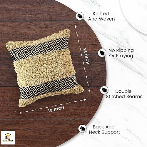 Miniatura 7 de GRUHUM Juego de 2 fundas de almohada de 18 x 18 pulgadas, decorativas, bohemias, tejidas a mano, para sala de estar, dormitorio, sofá, casa rural,