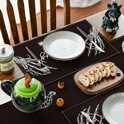 Miniatura 3 de Artoid Mode Juego de 6 manteles individuales espeluznantes de Halloween de esqueleto, 12 x 18 pulgadas, manteles individuales de araña florales de