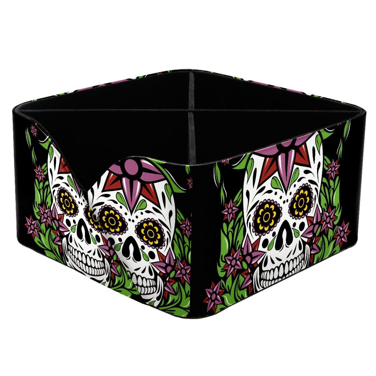 KengjuTesu Mexican Skull Desktop Organizer Pen Holder, Rectangular Pencil Cup for Office, Study and Makeup Stations