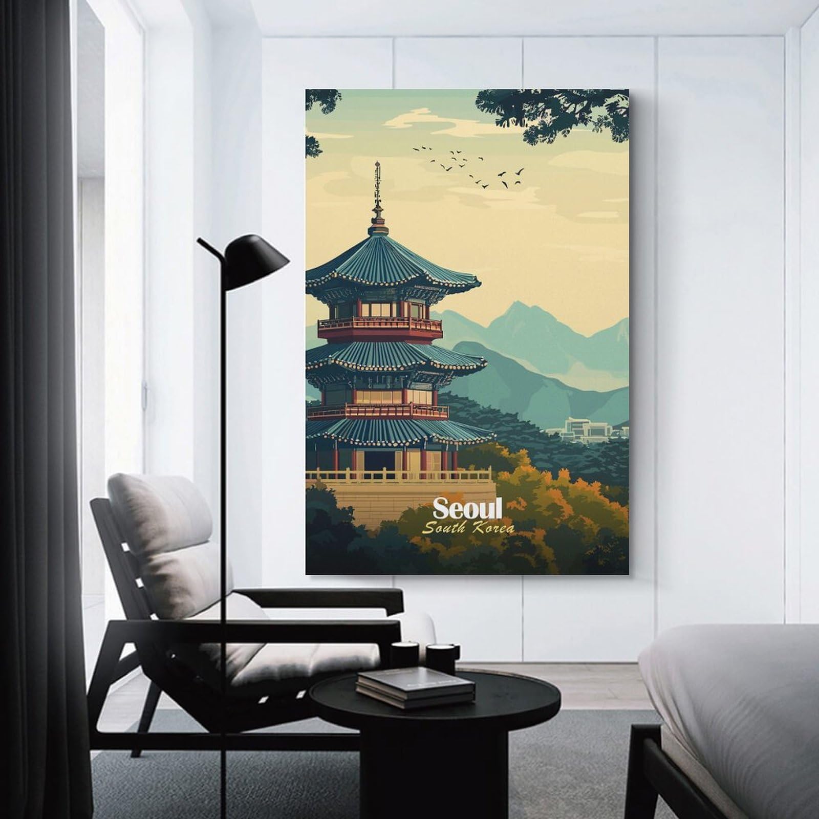 Junmoney Unframe-Style-2 Seoul Pagoda Landscape Room Decor Wall Art 08X12inch(20X30cm), For Lounge Decor, Offices Or Entryway Styling, A Flexible Wall Accent For Shared Spaces