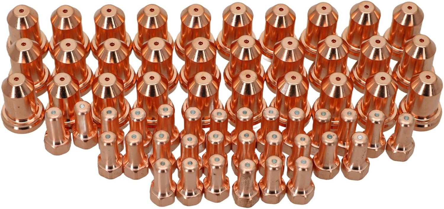 60 Pcs Plasma Cutter Torch Electrode and Nozzle Set, 1.3 mm Tips for PT-80 PT80 IPT-80, Ref 52558 and 51311.13 for Welding Applications