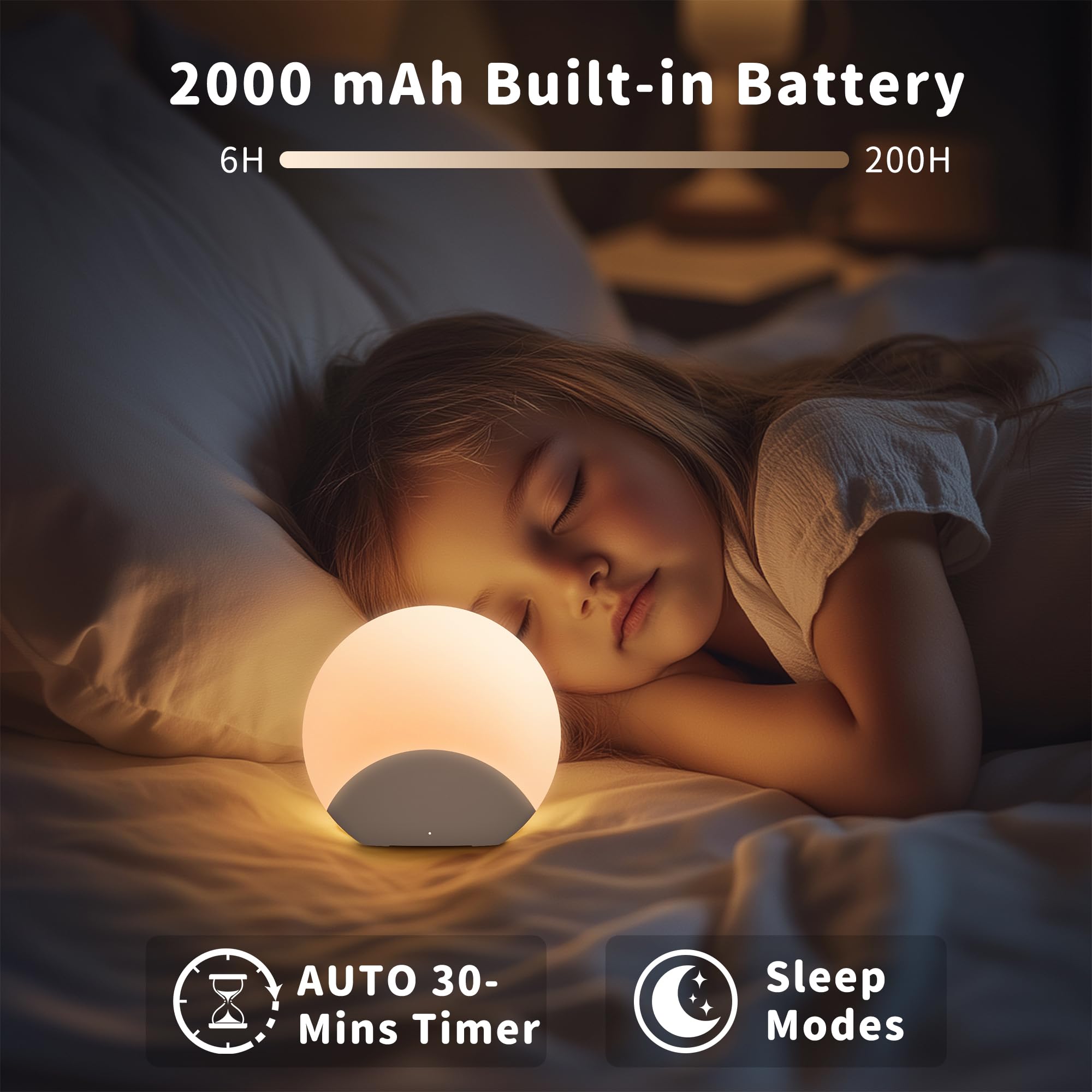 Lámpara de noche con cambio de color, atenuación y temporizador continuos, luz brillante suave recargable para guardería, niños, adultos, mesita de noche, alimentación, modo de sueño, iluminación