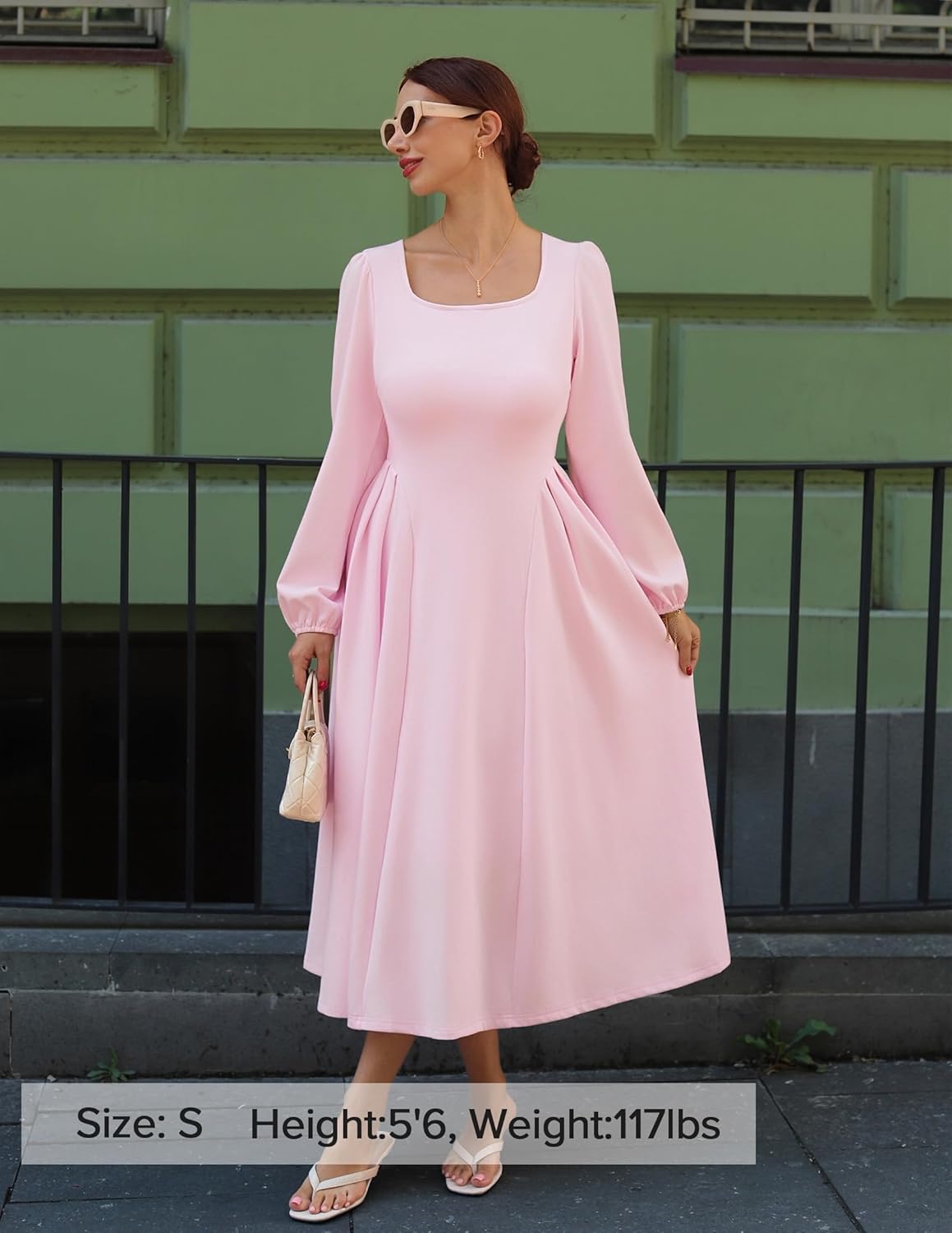 ZESICA Women's Long Sleeve Midi Dresses 2026 Fall Square Neck Swing A Line Wedding Guest Evening Prom Dress - Image 7