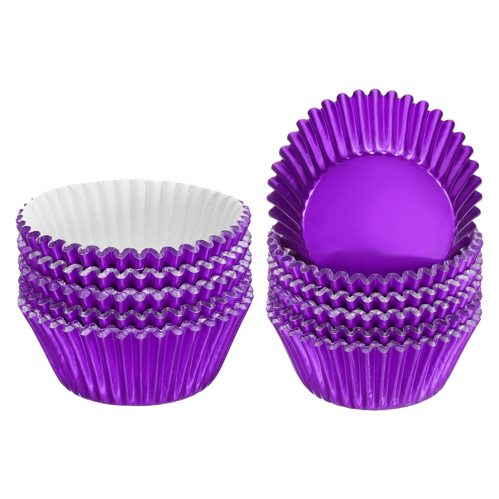 sourcing map 200 Count Purple Foil Muffins Cupcake Liners Standard Size Metallic Baking Cups Wrappers Greaseproof for Party Wedding Birthday