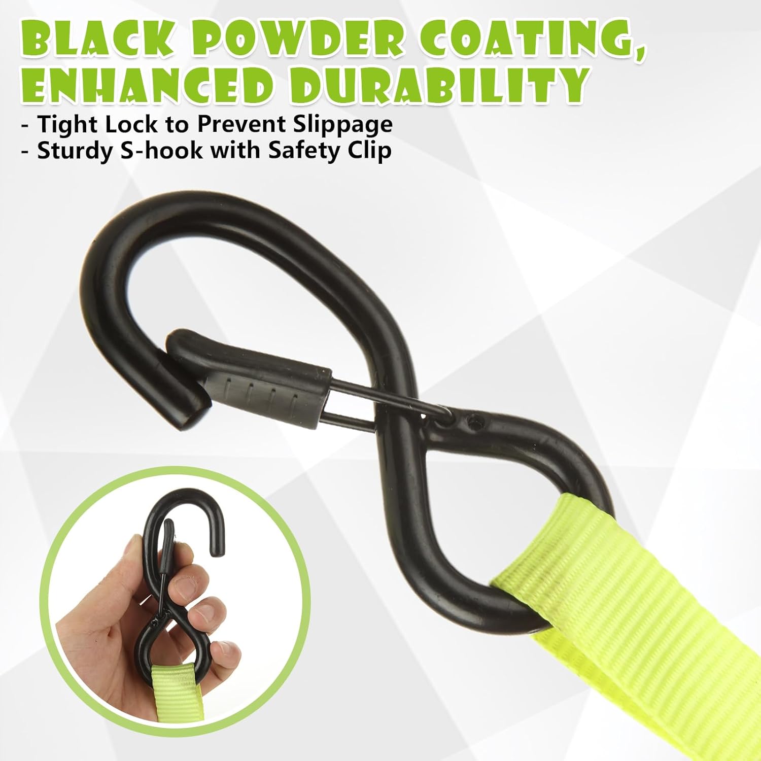 4 Pcs 1 Inch Ratchet Straps Heavy Duty 20ft Tie Down Straps Ratchet with Hooks, 2645 LBS Break Strength, Cargo Ratcheting Straps for Motorcycle Straps Tie Downs, Trucks, Yellow - Image 5