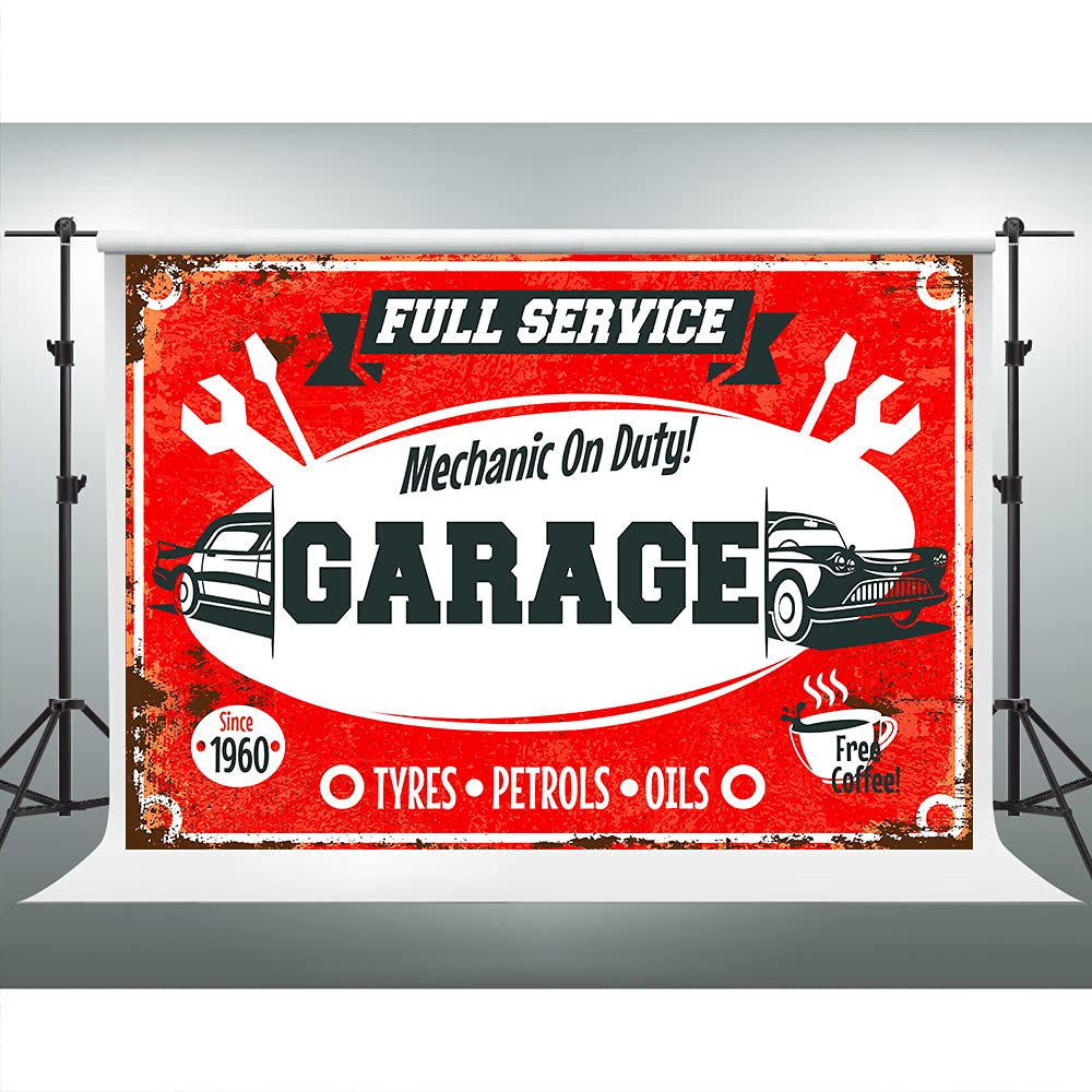 VIDMOT Garage Backdrop Car Repair Mechanic Theme Party Photography Background 7x5ft Photo Shooting Props Cake Table Decor BJLSVV375