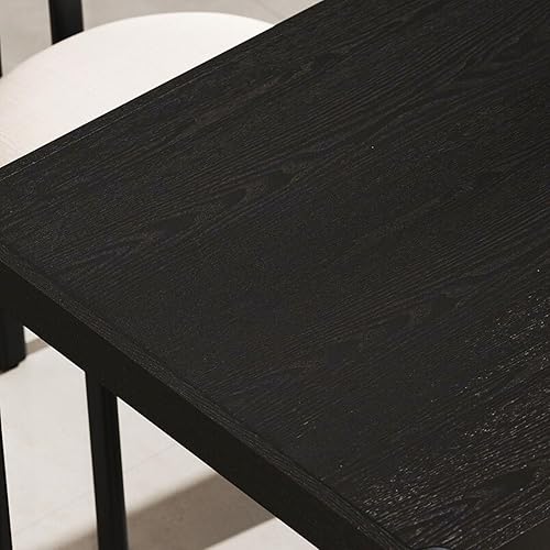 Miniatura 6 de LukeAlon Mesa de comedor de madera negra para 4 a 6 personas, mesa larga de cocina moderna de 64 pulgadas con patas de madera, mesas de comedor