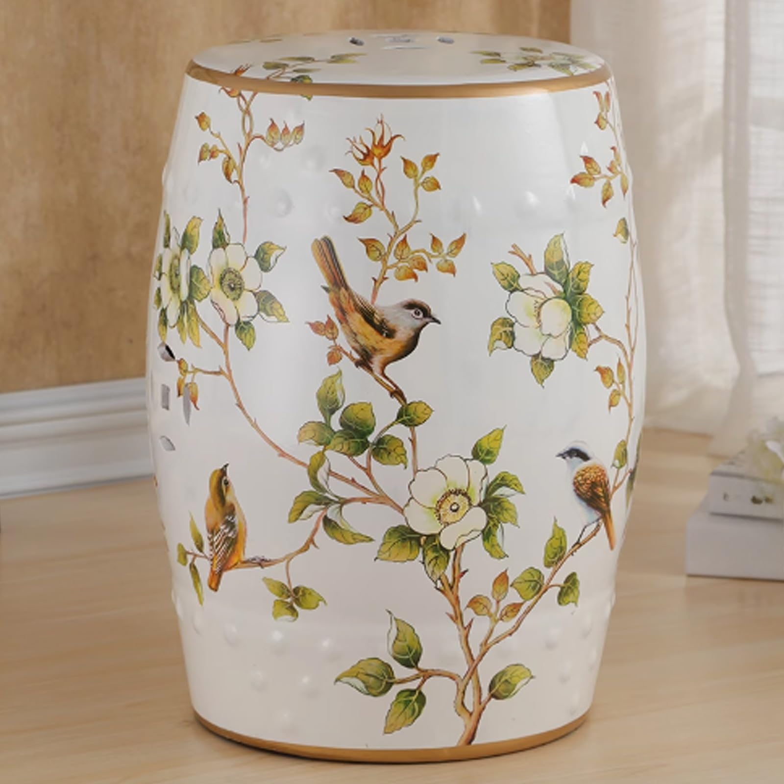 Tabouret de jardin en céramique bleu style chinois émaillé pour décoration extérieure