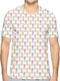 تيشرت بطبعة اناناس ثلاثية الابعاد مع نمط فرشاة علي خلفية سادة للرجال من كيه0كيه2تي0، أزرق