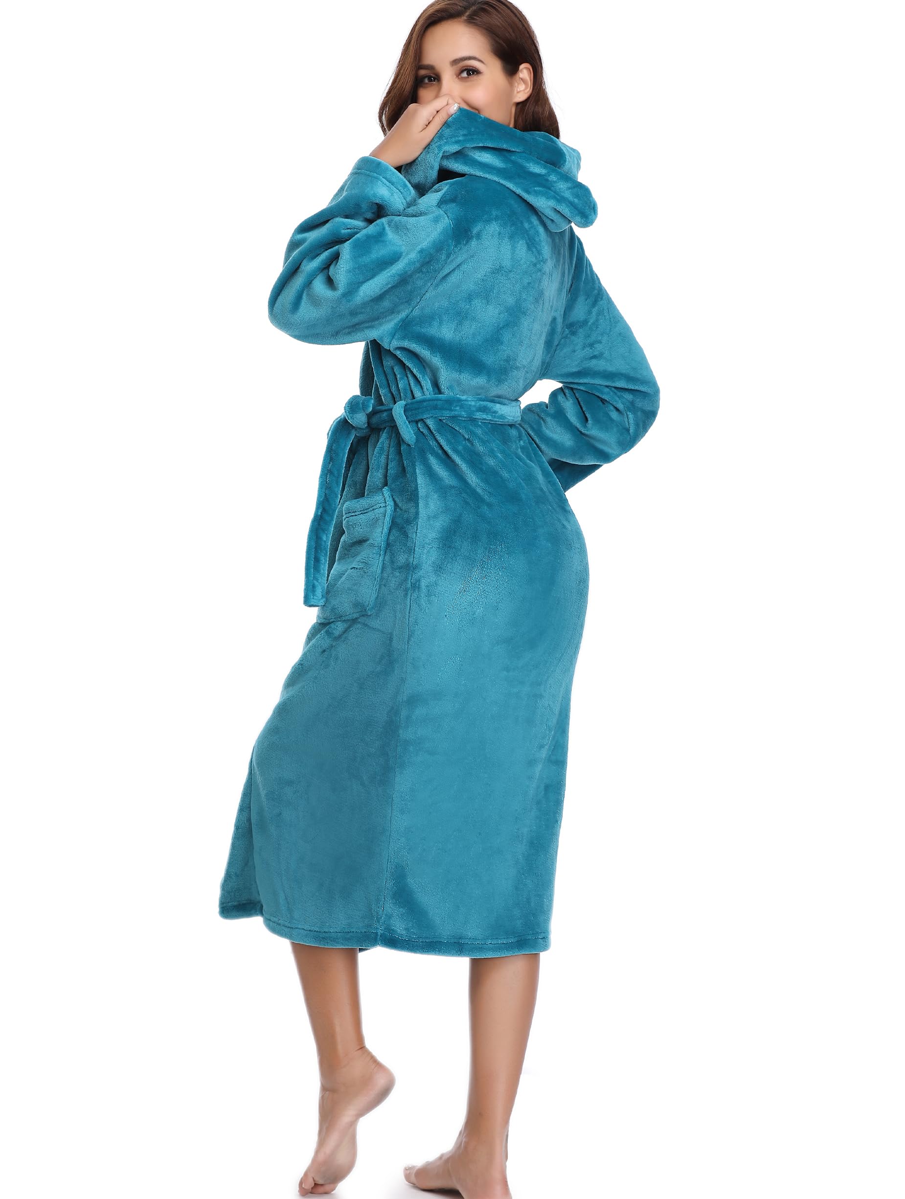 Vlazom Robe de Chambre Polaire Femme, Peignoir Polaire à Capuche Femmes Chaude et Doux Flanelle Pour Hiver Cadeau de Noël