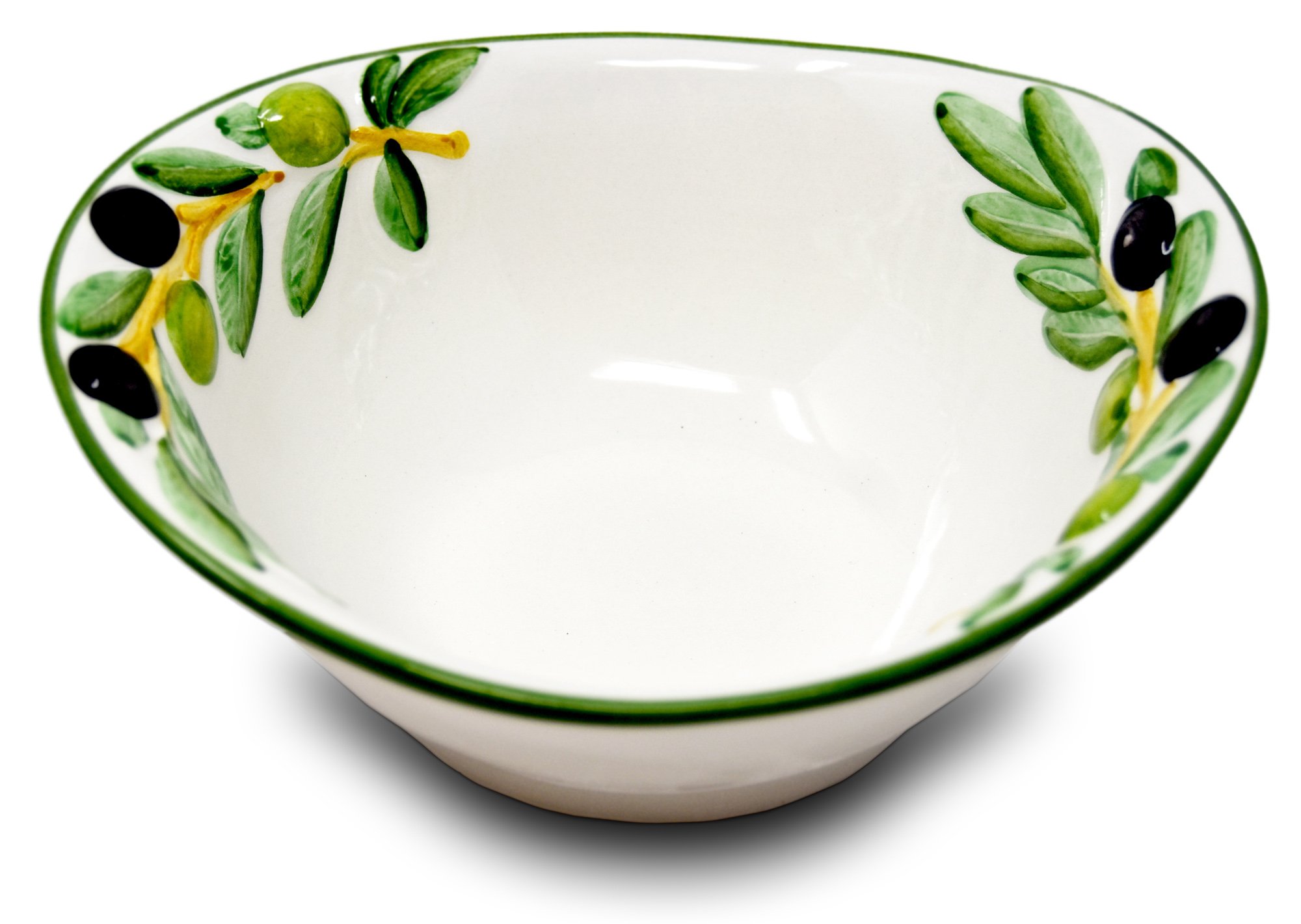 Lashuma 2er Set Handgearbeitete Ovale Keramikschale mit Olivenrelief 20 x 17 cm und Handbemalte Runde Salatschüssel 25 x 21 cm im Geschenkset