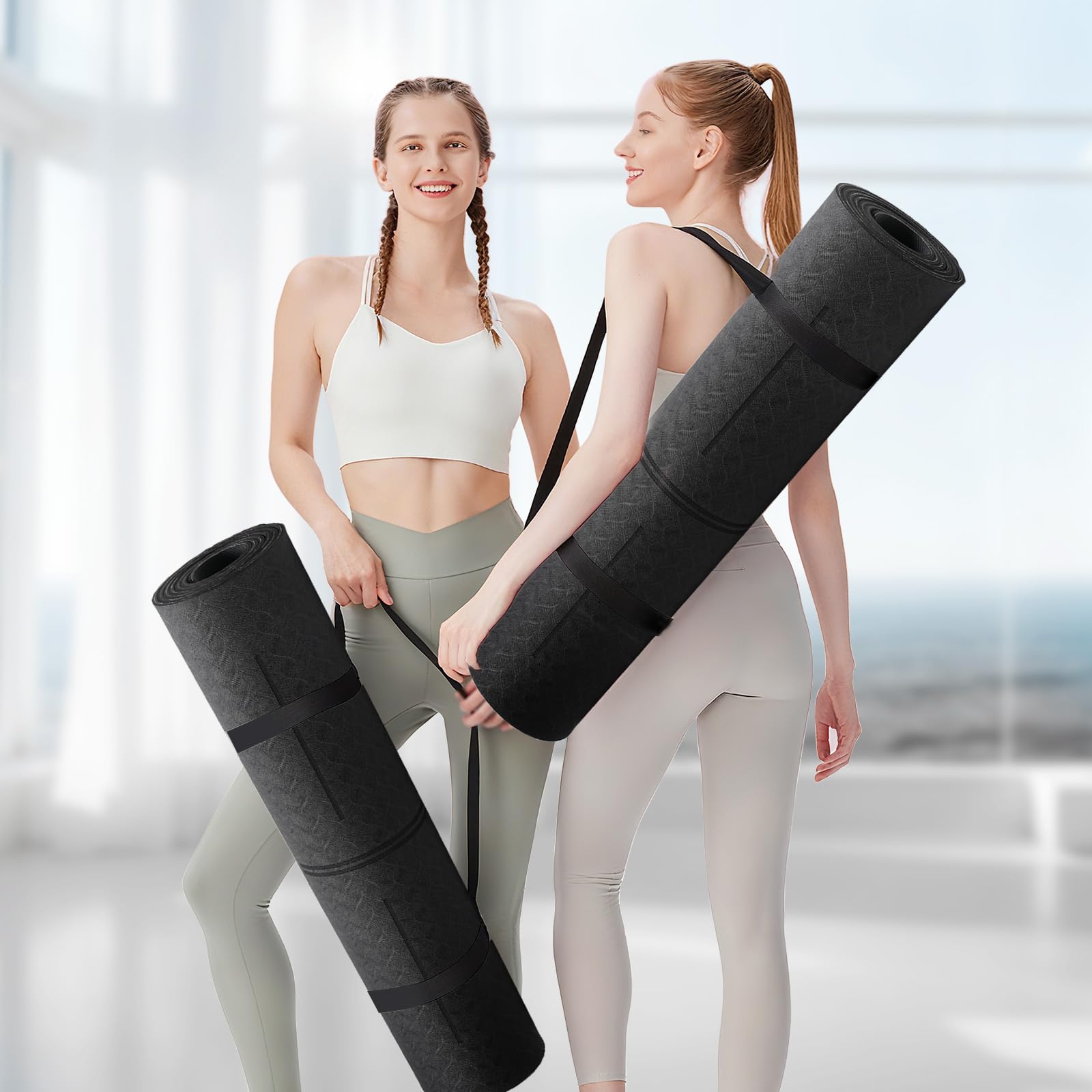 Yoga Matte Rutschfest Dick, Nachhaltige Naturkautschuk + Eco TPE oder PU, Ausrichtungslinien, Hautfreundliche, Starker Grip, Einzigartiges Design, mit Tragegurt, für Yoga, Pilates, Fitness
