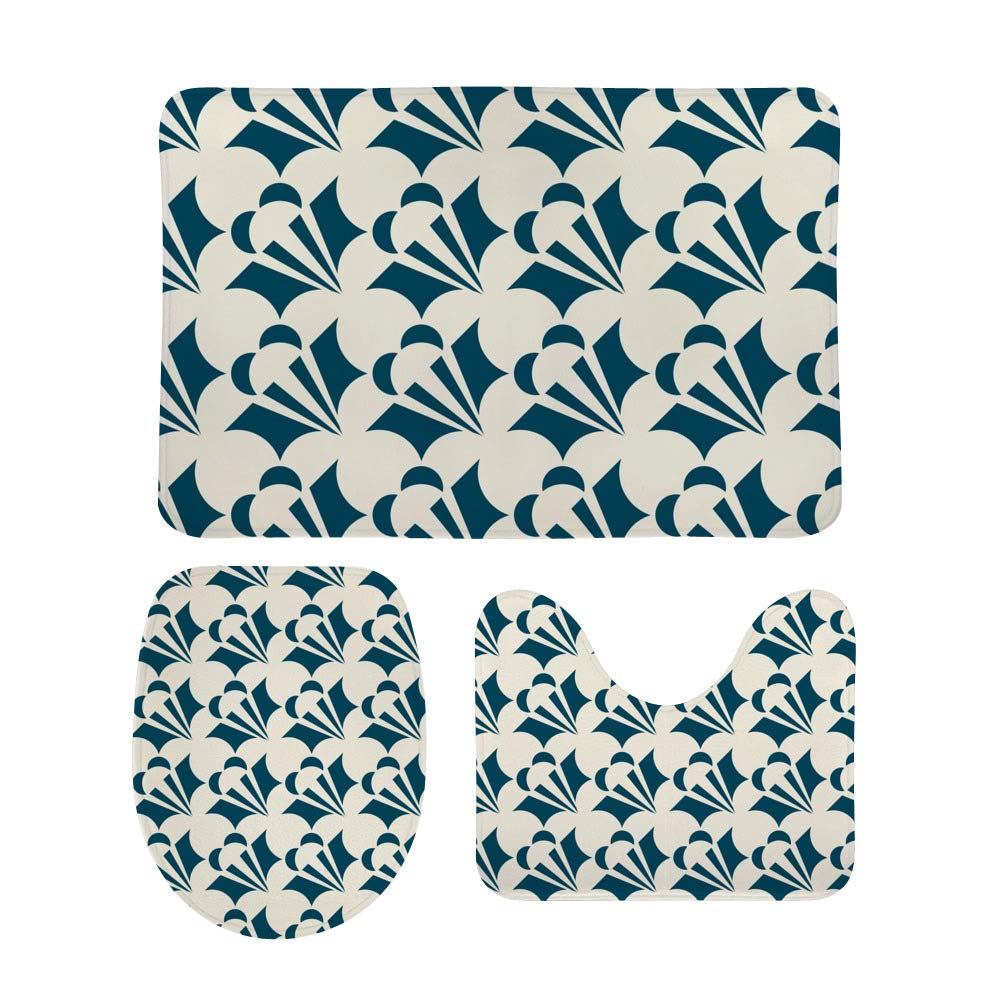 Tapis de bain en velours corail haut de gamme | Set de 3 pièces au design géométrique
