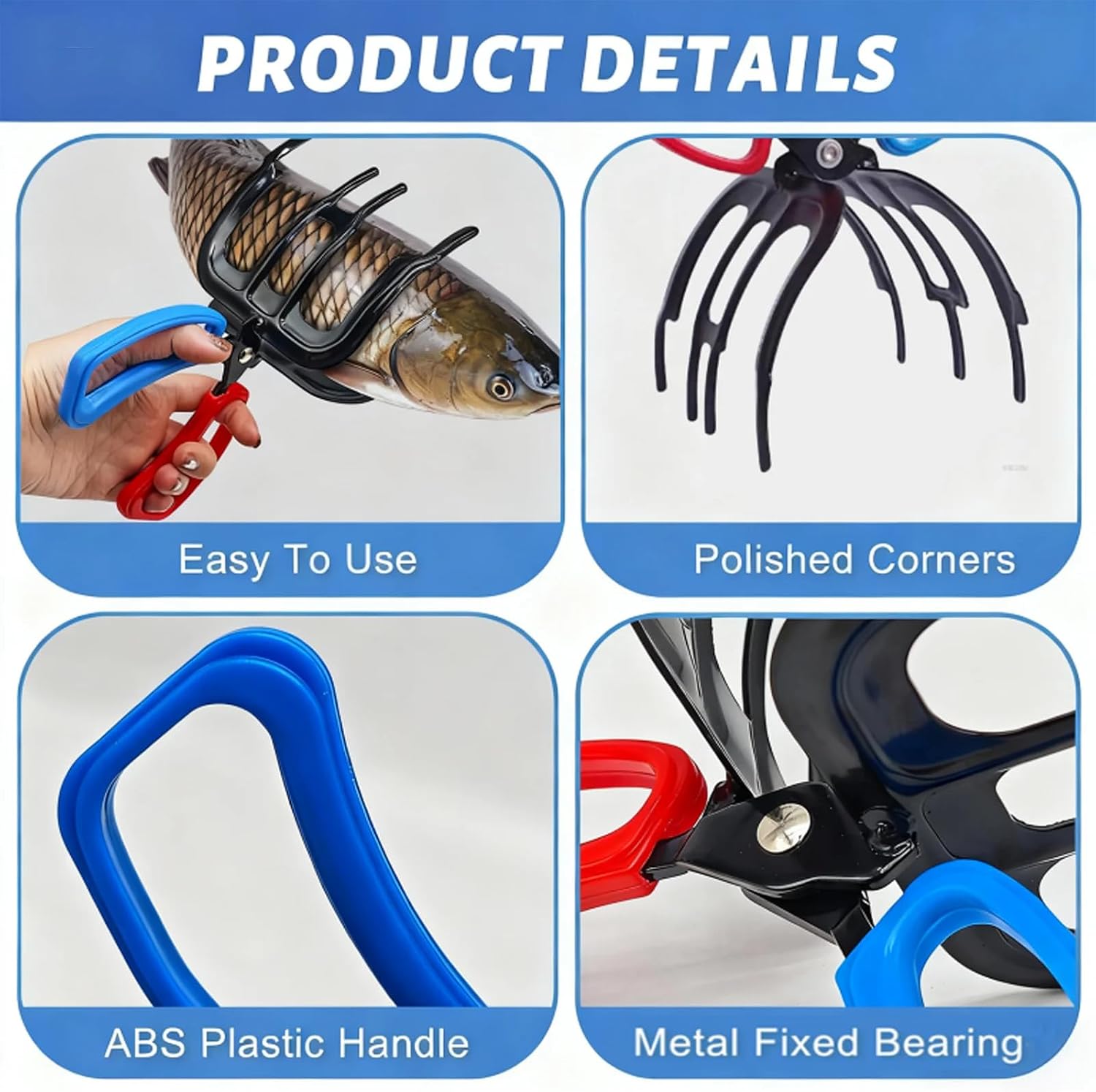 2 PCS Fish Gripper, Fish Grips, Fish Grippers for Fishing, 3 Claw Metal Control Clamp, Secure Grip Holder for Most Freshwater, Portable Grabber Tool, Tackle Accessory image 3
