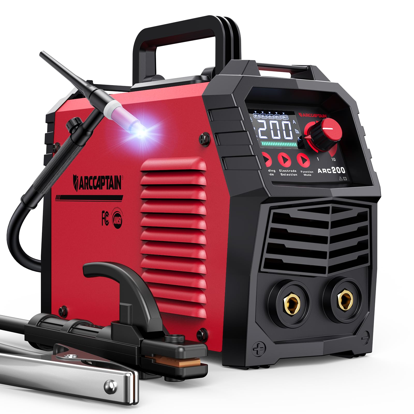 ARCCAPTAIN 200A Stick/Lift TIG Welder with Torch, [Large LED Display] 110V/220V Welding Machine with Synergic Control, IGBT Inverter, Portable MMA Welder Machine with Hot Start, Arc force