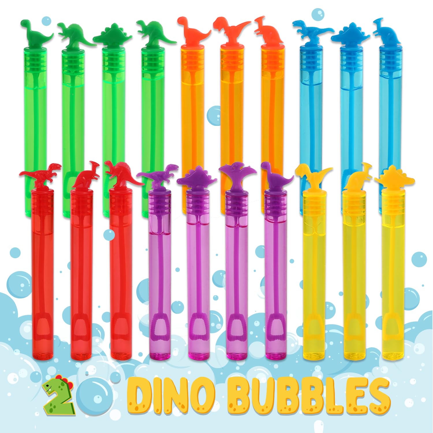 Magicat Dino - Juego de 20 pompas de jabón con diseño de Dinosaurio, en 6 Colores, para cumpleaños Infantiles, Bodas, Halloween, Mini Burbujas de Juguete como obsequio para niños