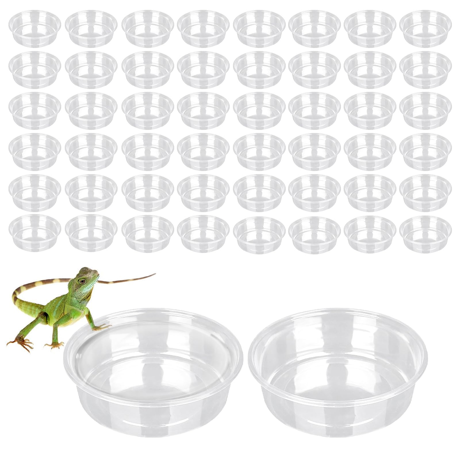 PEAPIN 50pcs Reptile Food Bowls - Plastic Feeding Cups for Tortoise/Gecko Water & Mealworms - Lizard Tank Accessories