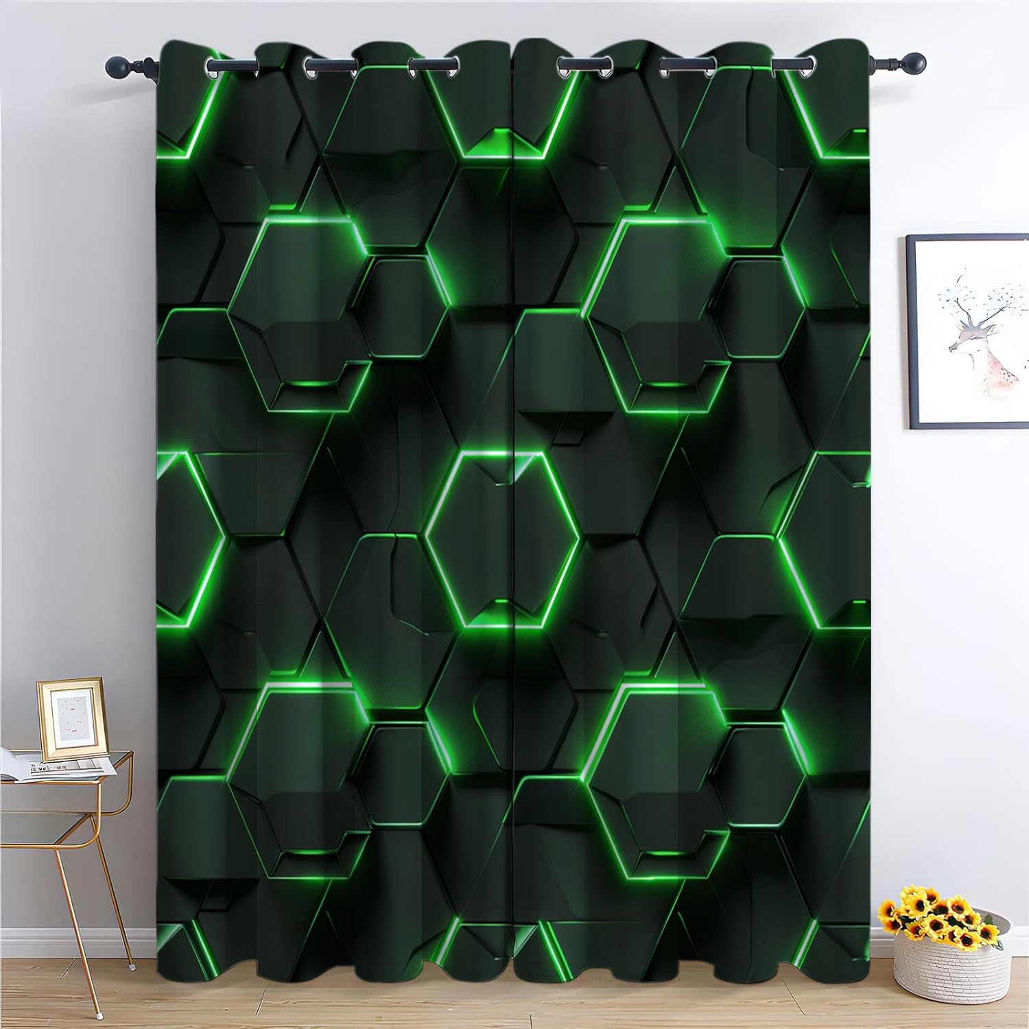 Rideaux occultants hexagone pour chambre adulte créant une ambiance calme
