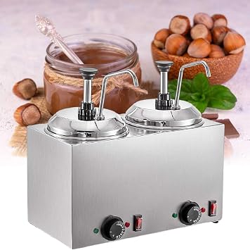 Commercial Hot Topping Dispenser with 1-Heated Spout and Pump for Cheese, Hot Fudge, Caramel, 2.4/4.8 Quart Capacity Stainless SteelSquare Double Heads,220V