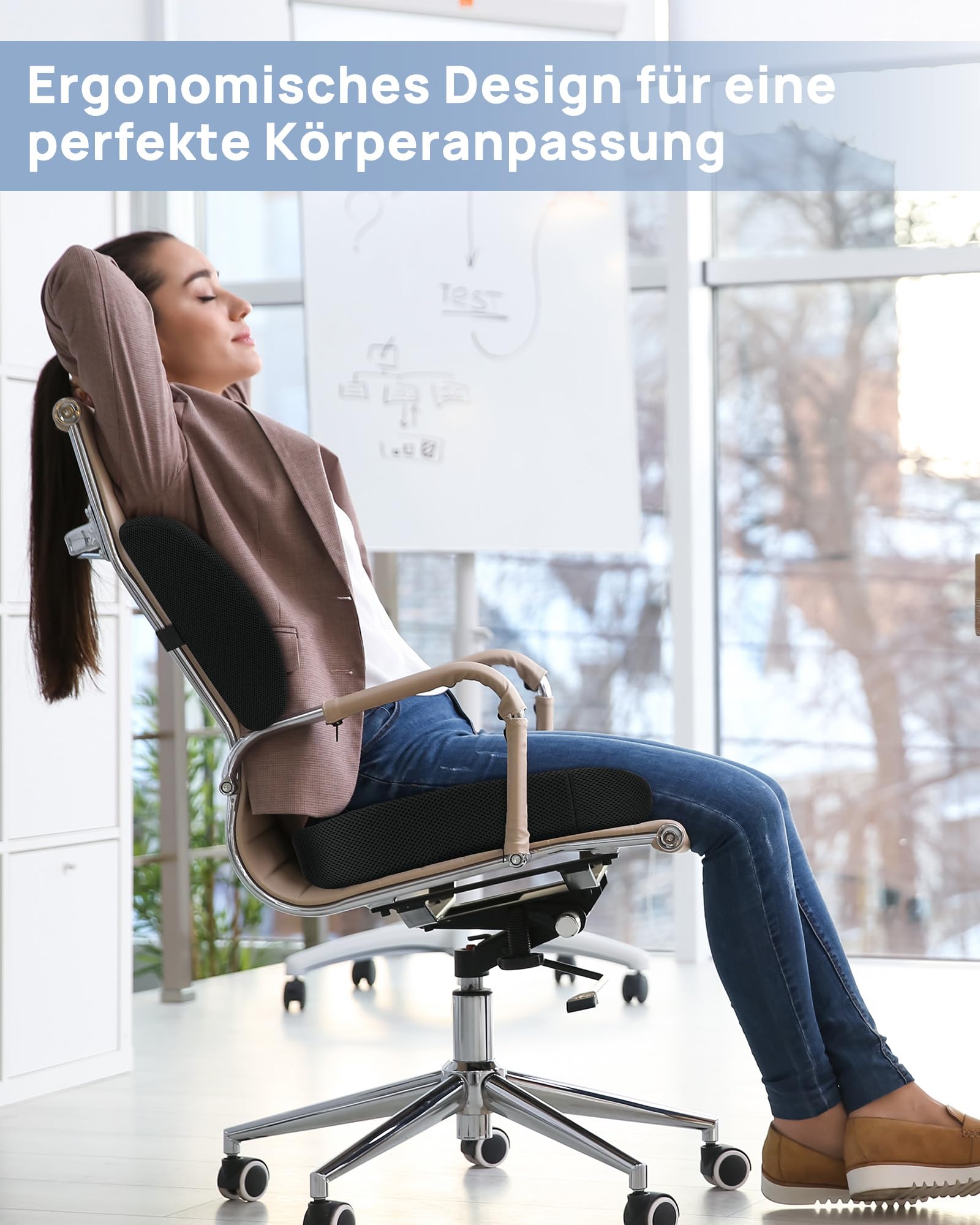 Feagar Set Cojín Coxis y Soporte Lumbar Ergonómico de Espuma Viscoelástica | Funda Transpirable Lavable, Alivio De Espalda Y Comodidad Para Silla De Oficina, Asiento De Coche, Silla De Ruedas Y Gaming