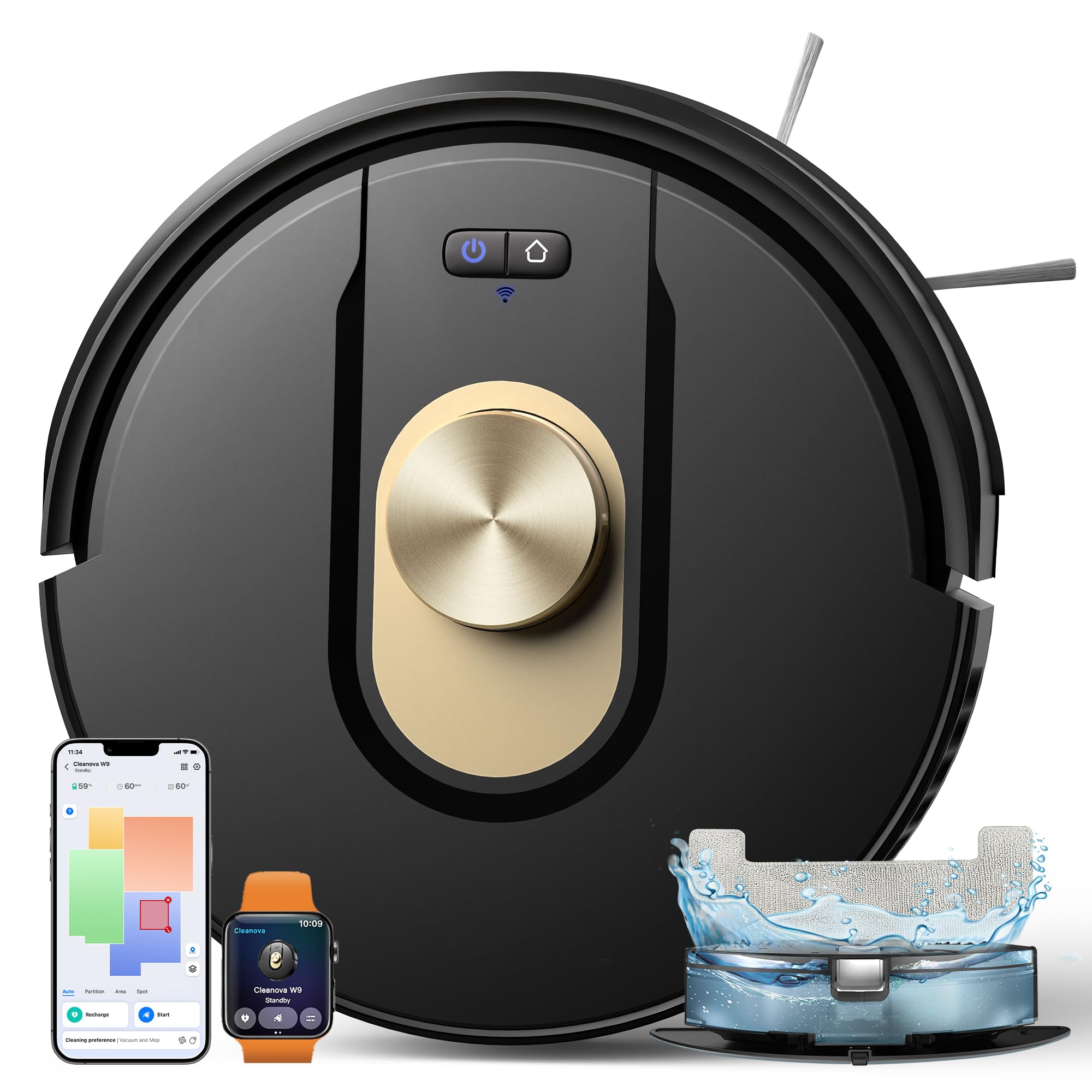 Vexilar Cleanova W9 Robot Aspirateur Laveur Intelligent avec Navigation Laser