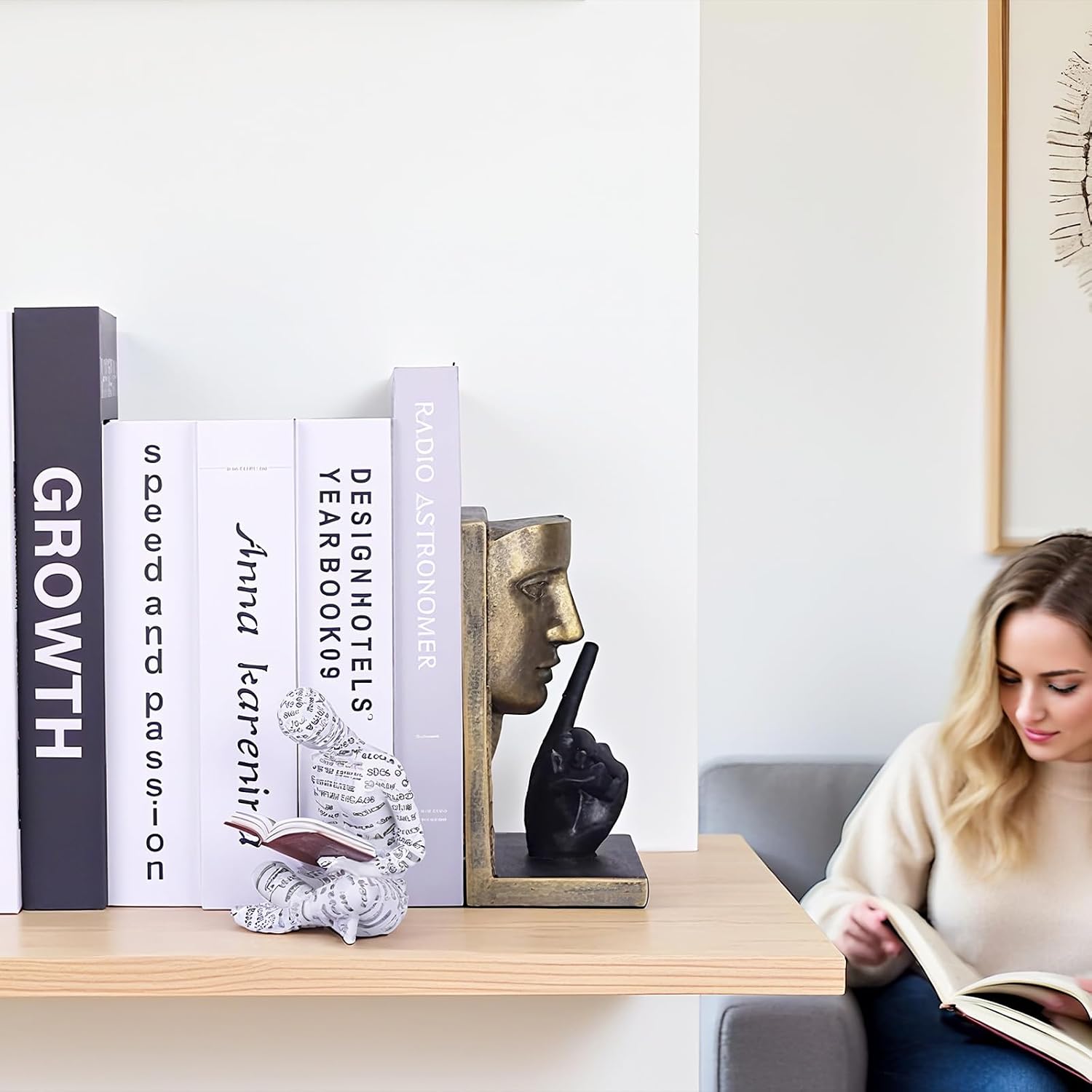 4.13-Inch White Faceless Reading Woman Statue, Resin Book Lover Decor image 5
