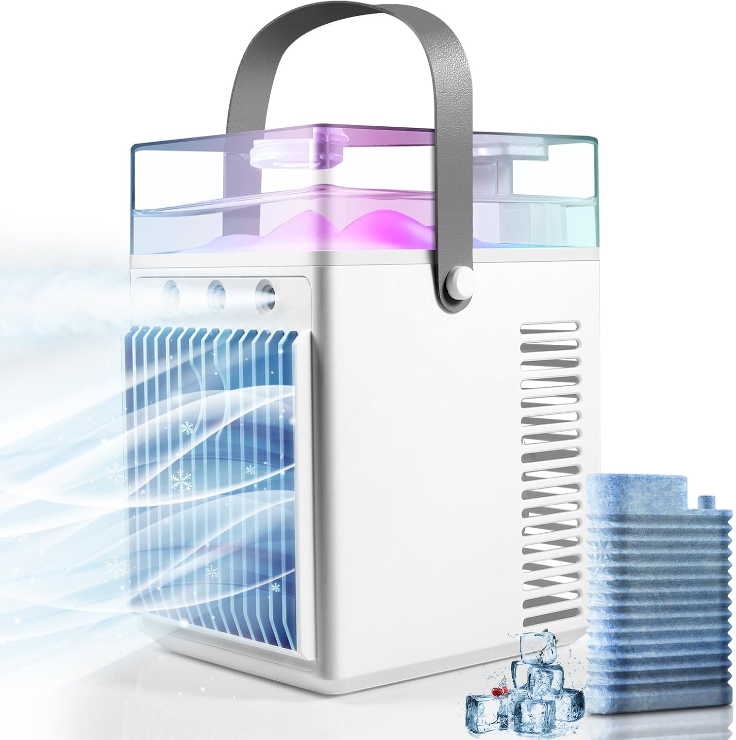 Portable Air Conditioners Fan with 2 Timers, Portable Air Conditioner, 25 OZ Evaporative Air Cooler, 3 Speeds Personal Space Cooler Humidifier, Small Portable AC Desk Spray Fan for Home Office Room
