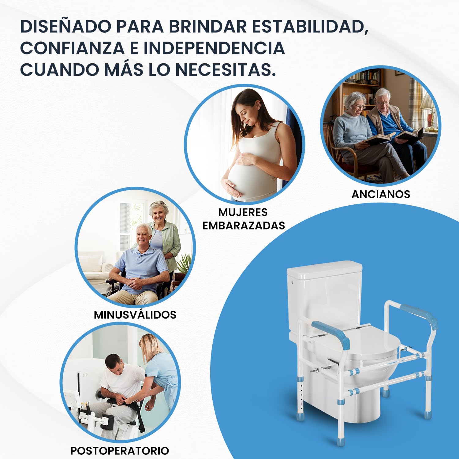 VED Barra de Seguridad para Inodoro de Acero Mejorada con Abrazadera Fijable, Asistencia para Inodoro, Barras para Discapacitados