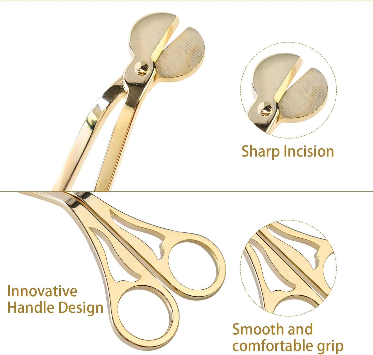 Candle Wick Trimmer, Polished Stainless Steel Candle Scissors, Candle Snuffer, Candle Wick Clipper Openwork Design, Oil Lamp Candle Accessories for Various Occasions (Gold)