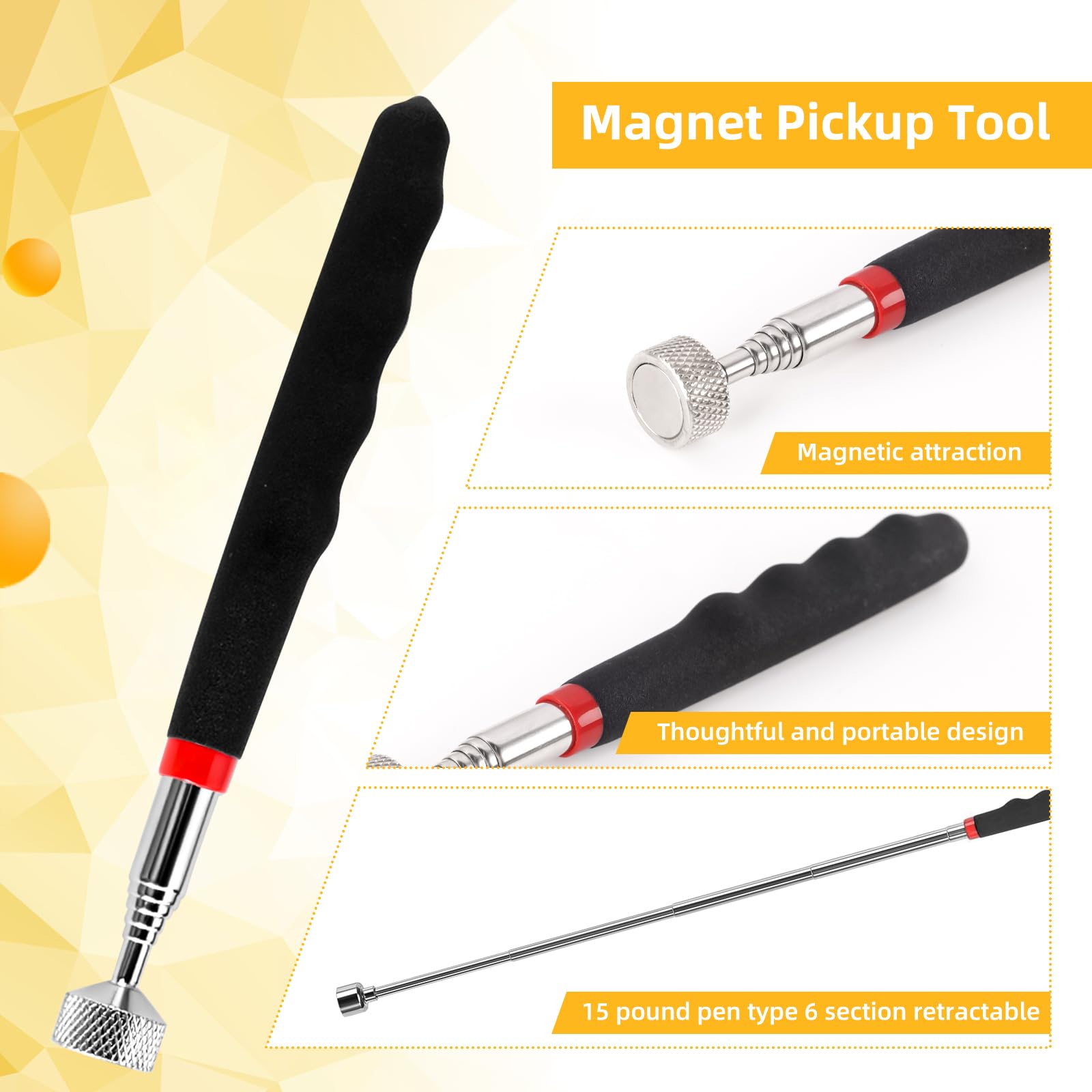 Jetech Flexibler Magnetheber – 510 Mm Biegsamer Schaft, 12 Mm Magnetkopf, Zugkraft 0,5 Kg, Für Schrauben & Metallteile