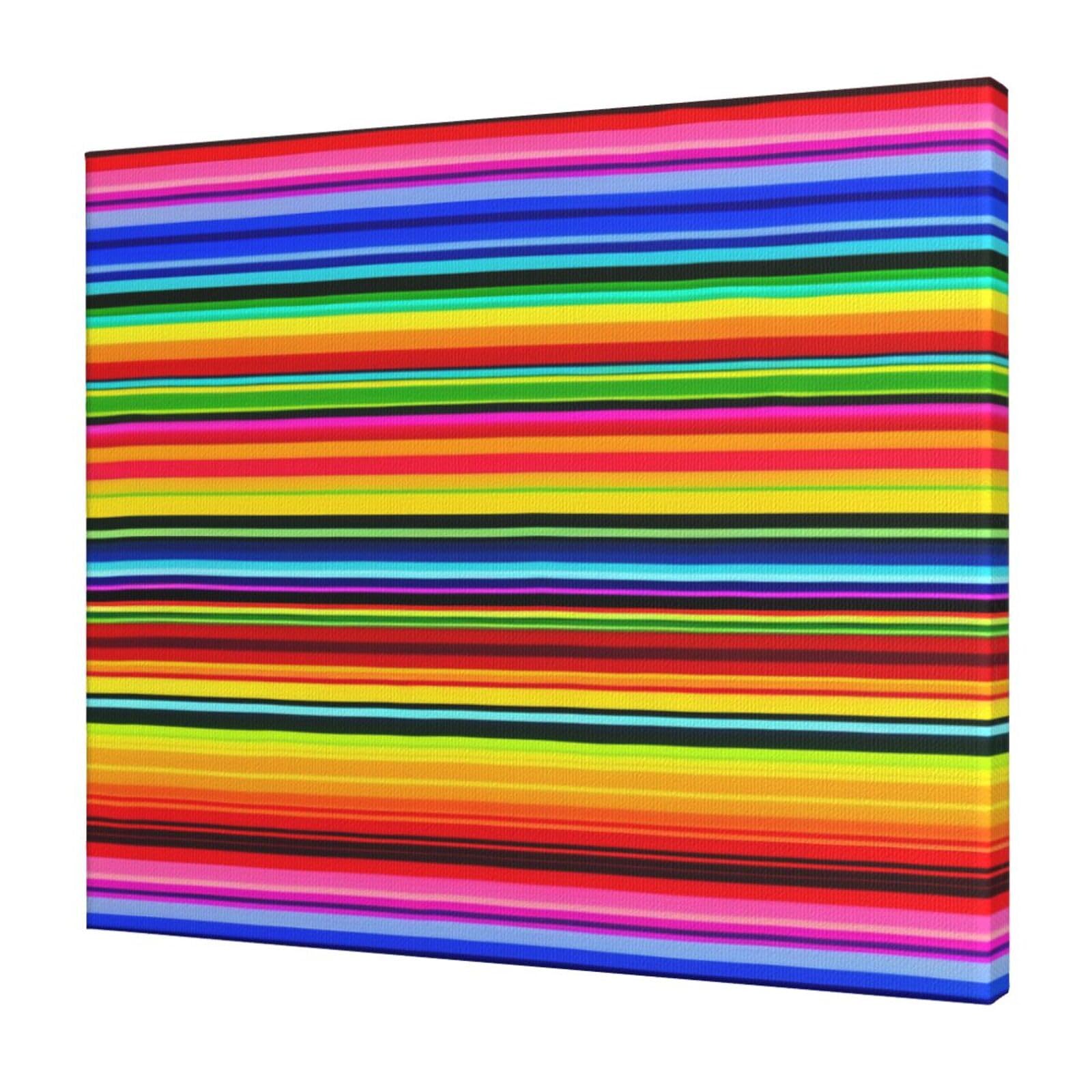 YKLJG Colorful Mexican Stripes Printed Wall Art Canvas Prints 60x50 CM Wooden Framed Picture Painting Artwork for Bedroom Kitchen Home Office Decor
