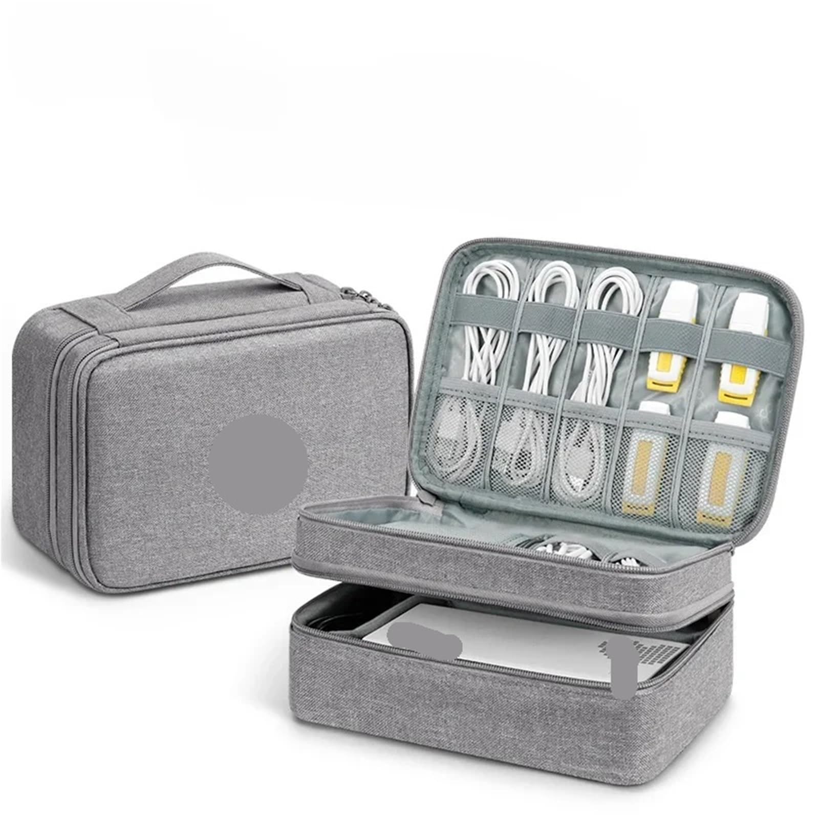Borsa Organizer Per Cavi Borsa for cavo gadget USB da viaggio di grande capacità Scatola immagazzinaggio for cuffie Custodia for dati Caricatore for disco rigido(Double layer-Brown-B)