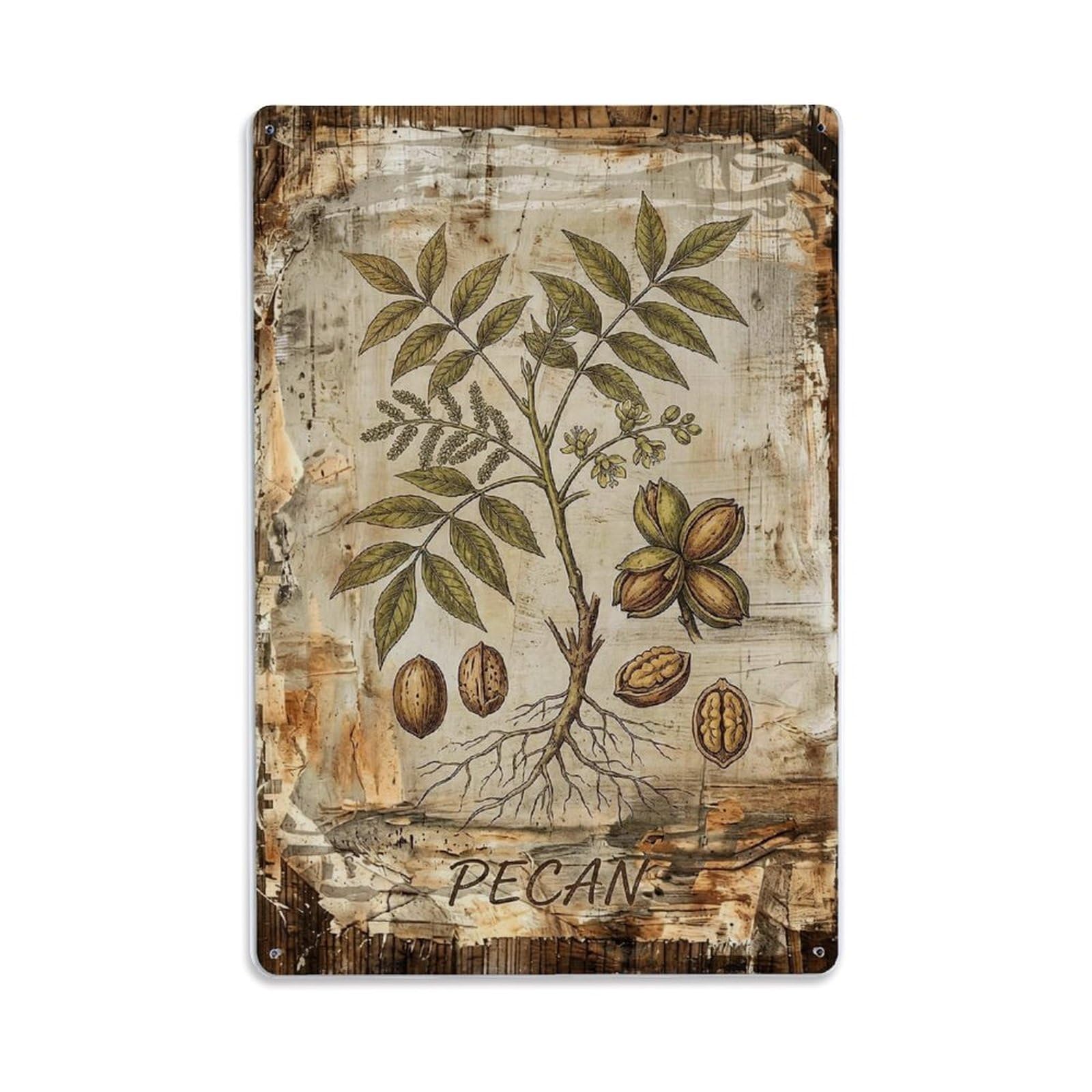 Fqnyr Style Pecan Tree Nut 1 Metal Tin Sign Plaque Wall Decor For Cafe, Club Bar, Office, Home Garden Metal Poster 8X12inch