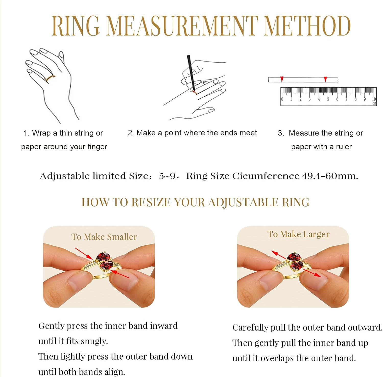 1.6ct Adjustable Women Teartrop Birthstone Ring, Thickened 14K Gold Plated Dainty CZ Gemstone Stackable Rings Band Birthday Jewelry Gifts Adjustable (US Size 5-10)